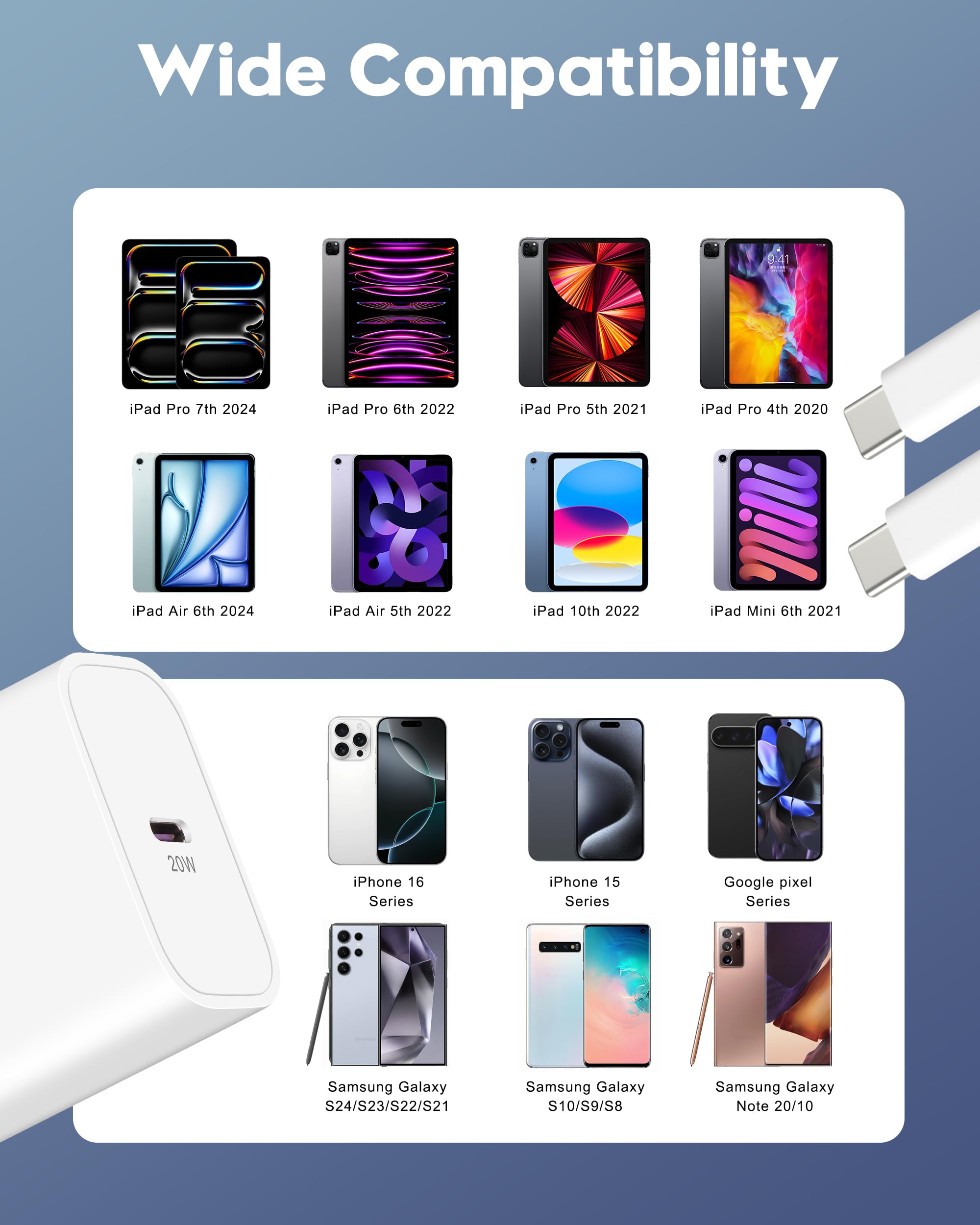 20W USB C Fast Charger Block & 3FT Cable 2-Pack - Compatible with iPhone 16/16 Plus/16 Pro/16 Pro Max/15/15 Plus/15 Pro/15 Pro Max, iPad, AirPods - Quick Charge for Home, Office & Travel