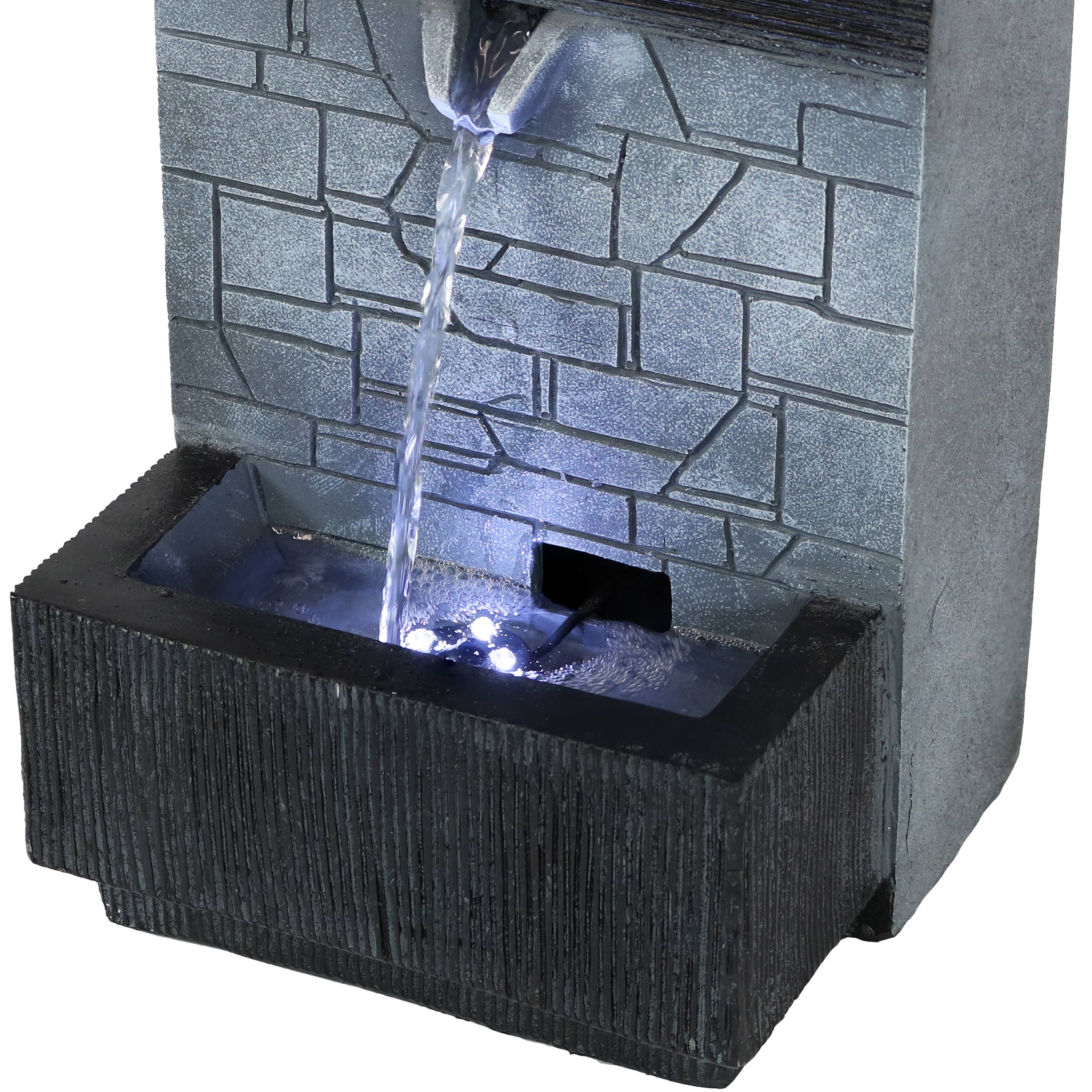 Sunnydaze Decorative Brick Wall Modern Tabletop Fountain with LED Lights - Indoor Zen Water Feature for Home, Office, or Garden Relaxation