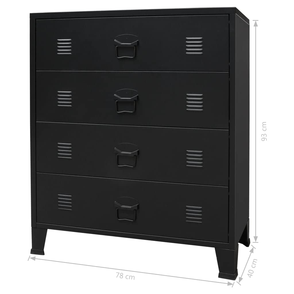 vidaXL 4-Drawer Metal Storage Cabinet - Industrial Style Sideboard with Air Vents & Metal Handles - 30.7