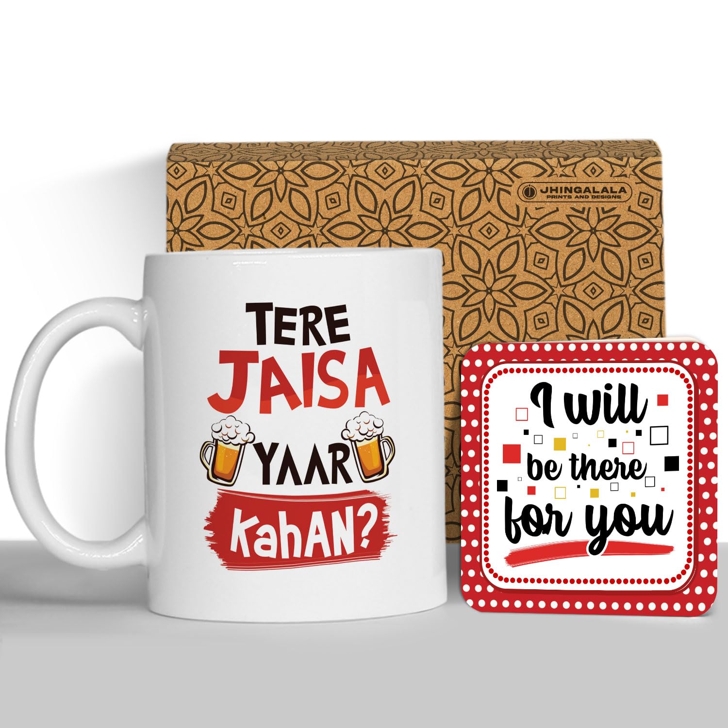 Tere Jaisa Yaar Kahan Printed Ceramic Coffee Mug 325ml with Greeting Card - Best Friendship Gift for Birthday, Friendship Day | Perfect for Office, Home & Special Occasions