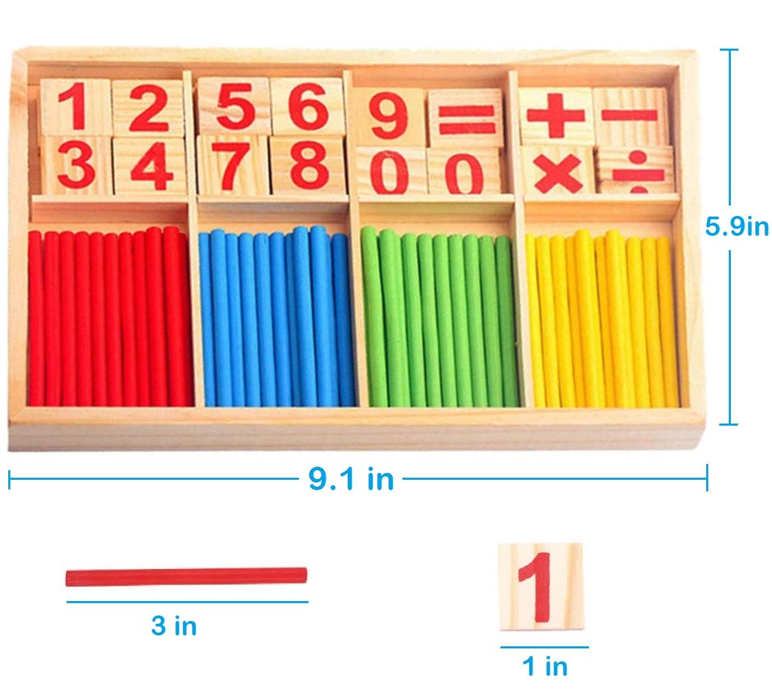 Montessori Math Counting Blocks and Sticks - Wooden Number Manipulatives for Kids Learning | Homeschool & Classroom Math Supplies | Educational Toys for Toddlers with Storage Tray | Perfect for Counting Practice, Early Math Skills & Hands-on Learning Activities