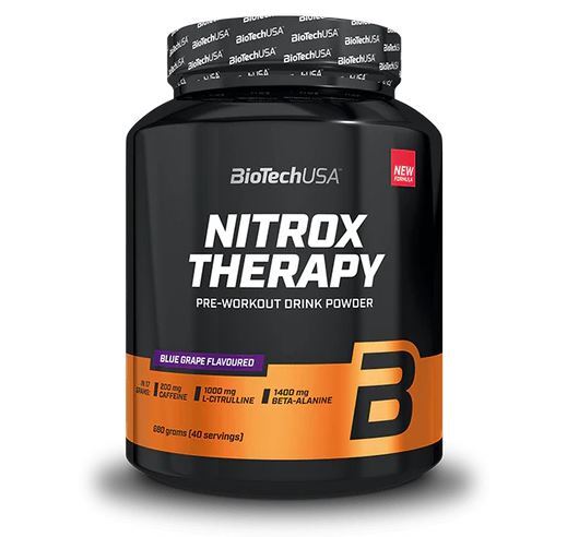 BioTechUSA Nitrox Therapy Pre-Workout Supplement - Bluegrape Flavor, 680g for Enhanced Energy & Performance | Gym, Fitness & Bodybuilding