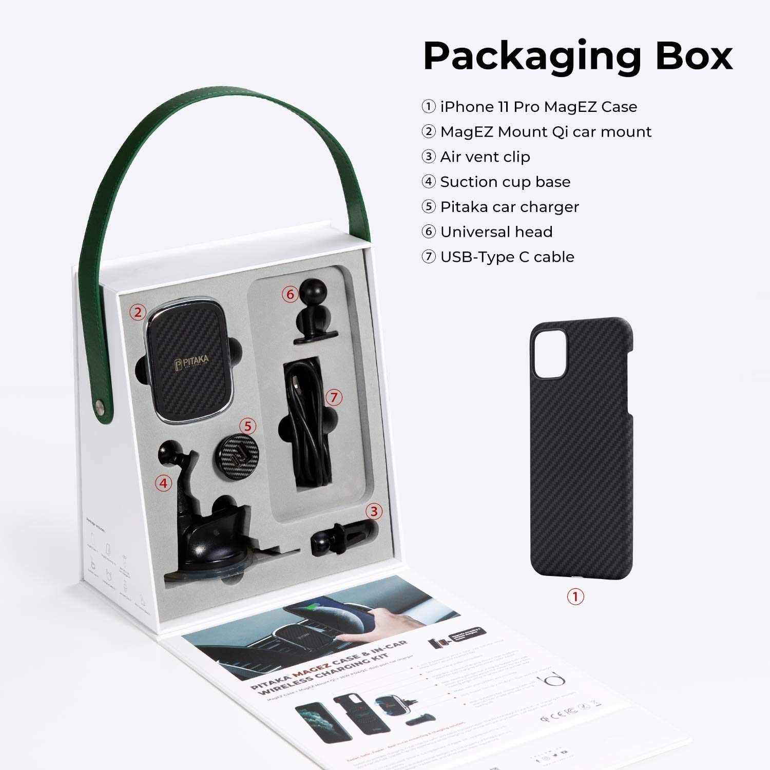 PITAKA 3-in-1 Magnetic Wireless Charging Kit for iPhone 11 Pro | Fast Qi-Certified Car Mount & Phone Holder | Compatible with MagEZ Case | Perfect for Driving, Commuting & Road Trips