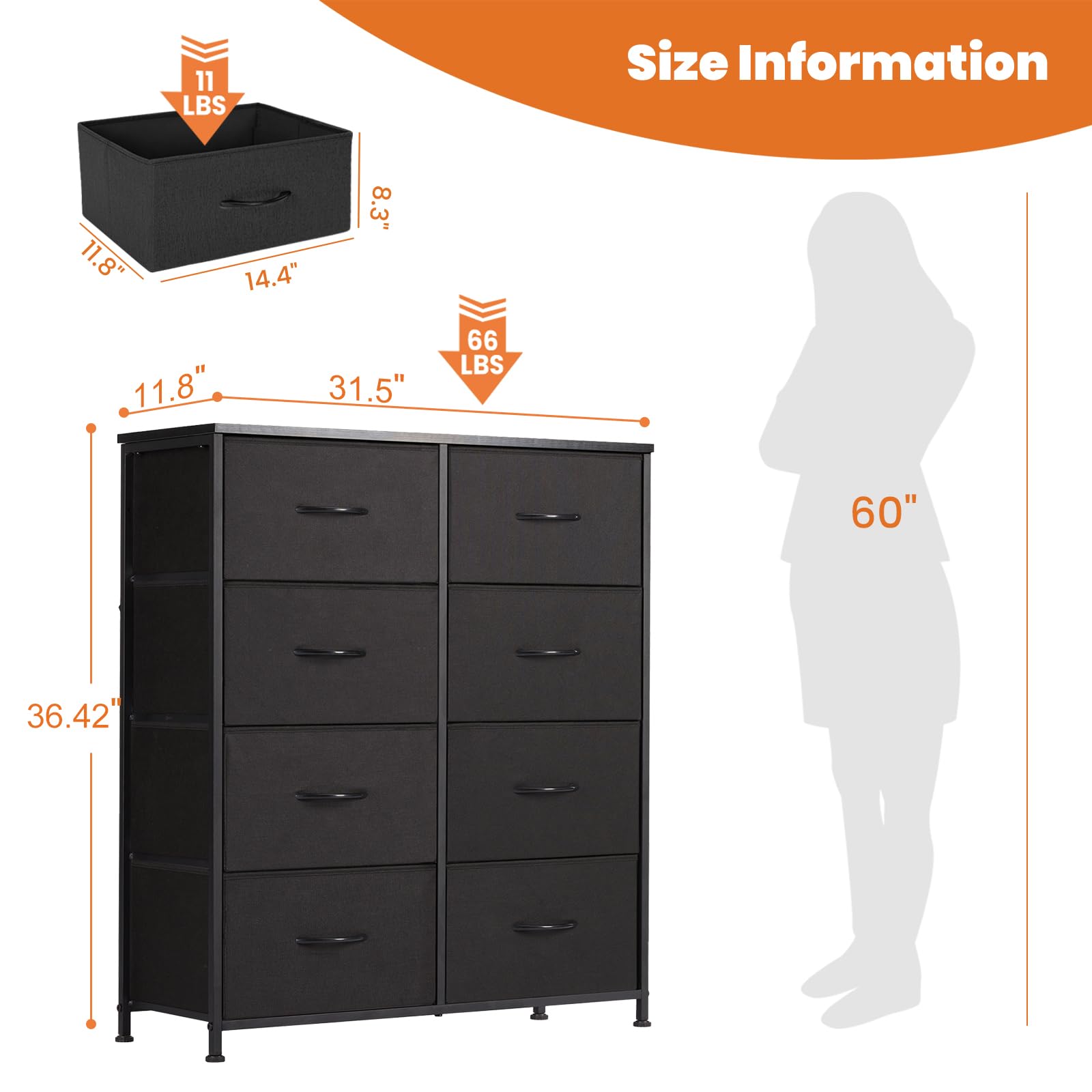 Sweetcrispy 8-Drawer Fabric Dresser Organizer - Sturdy Steel Frame & Wood Top Storage Tower for Bedroom, Nursery, Living Room or Closet | Perfect for Clothes, Toys & Home Organization Needs
