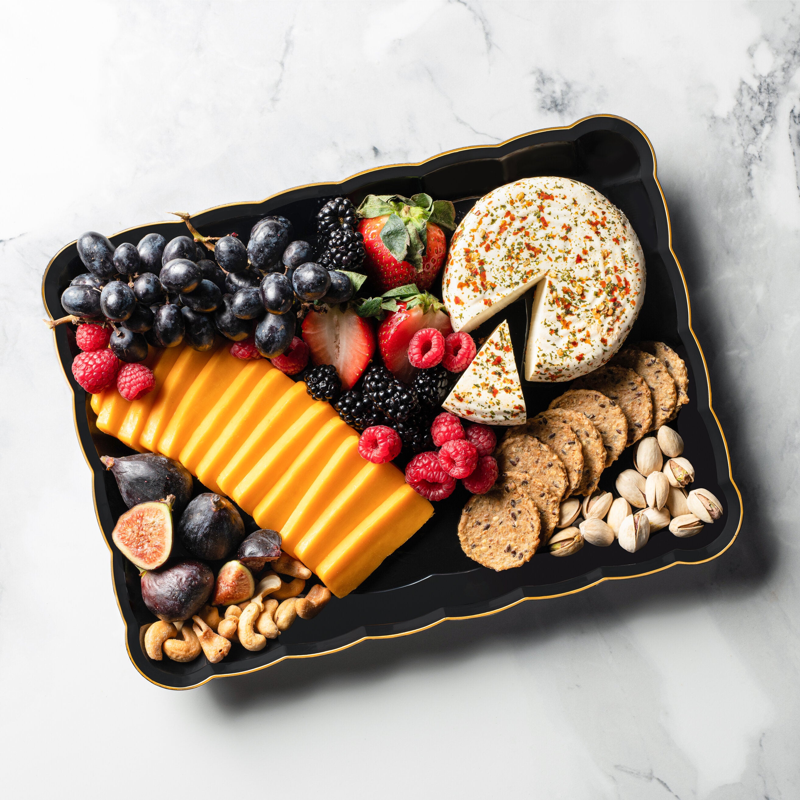 Elegant Scalloped Black and Gold Rectangular Serving Tray Set of 4 - Perfect for Entertaining, Dining, and Home Decor