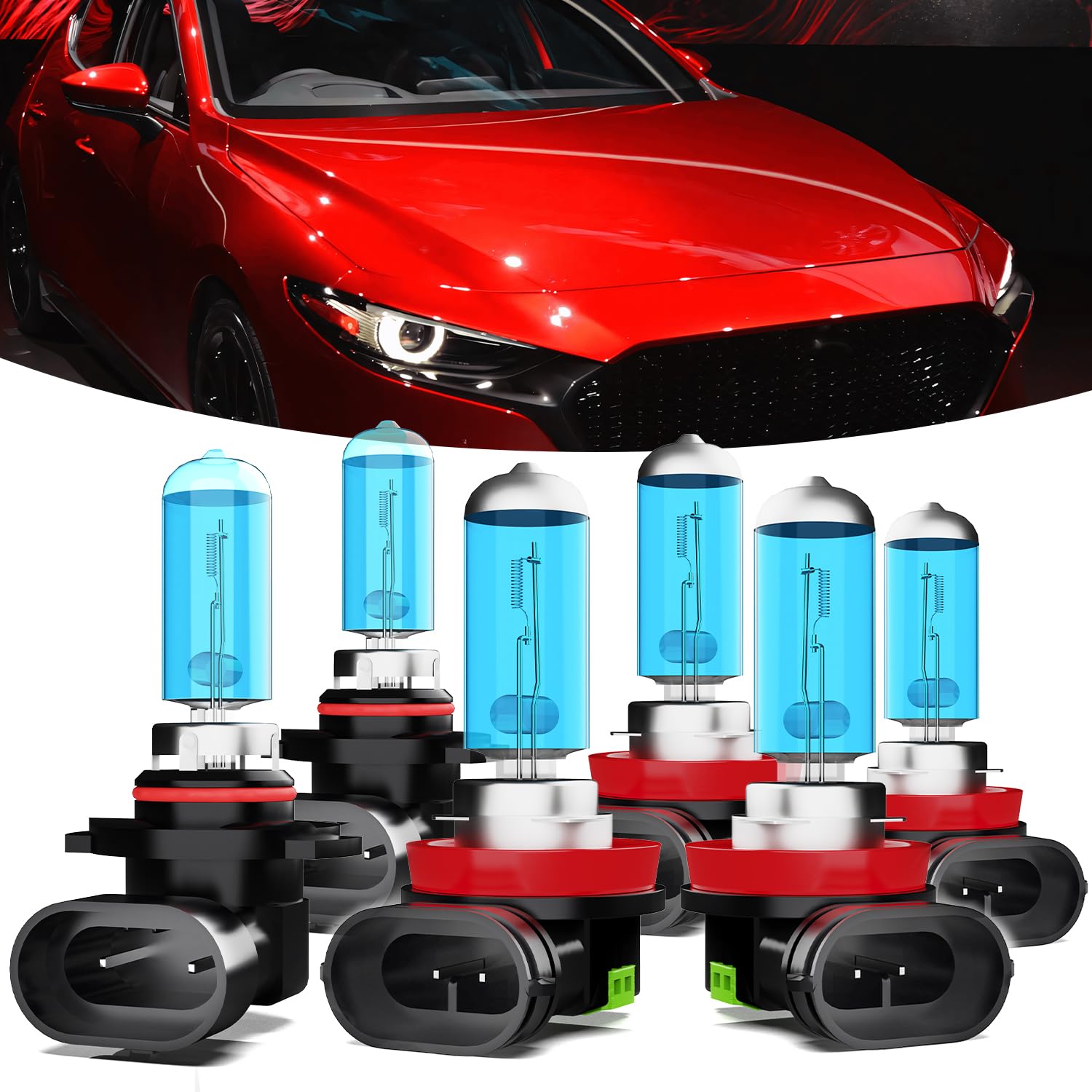 9005/HB3/H10 + H8/H9/H11 + H11 LED Headlight Bulbs Combo Kit - Plug and Play Replacement for 2014-2018 Mazda 3 (High Beam, Low Beam & Fog Lights) - Pack of 6 - Perfect for Night Driving & Enhanced Visibility
