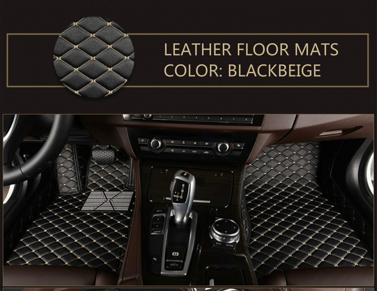 Custom Fit All-Weather Floor Mats for Mazda CX-9 (2007-2015) - Premium Leather & Carpet Car Floor Liners - Front & Rear Set - Black/Beige - Perfect for Winter, Rain & Mud Protection