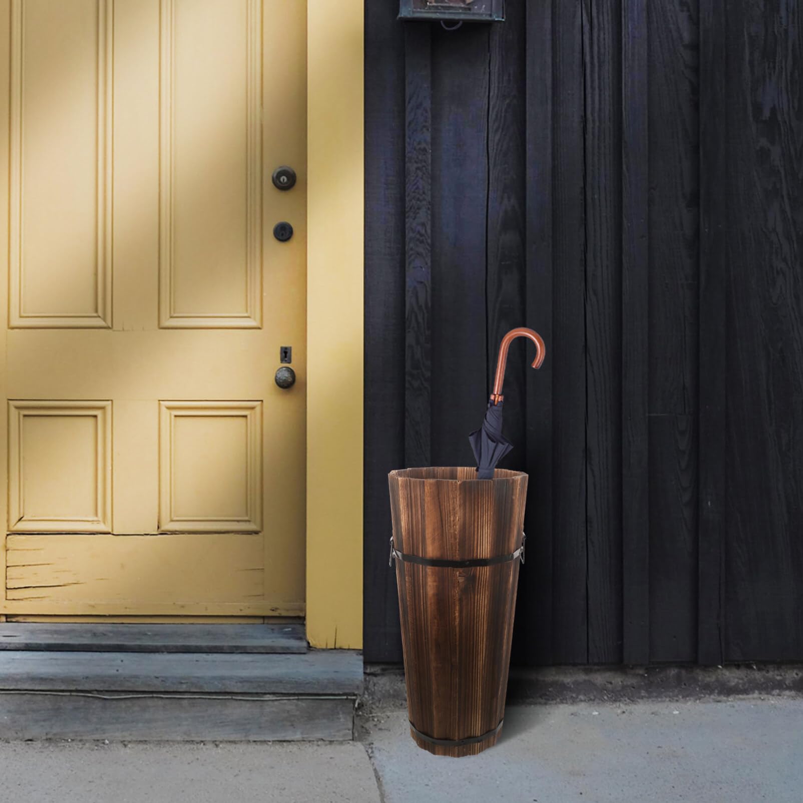 Rustic Wooden Umbrella Stand for Entryway - Freestanding Cane Holder, Decorative Tall Basket for Umbrellas, Walking Sticks & Flowers - Perfect for Laundry Room, Bathroom & Farmhouse Decor