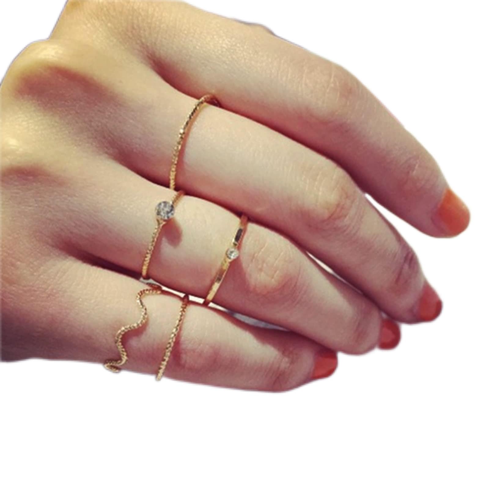 Boho Gemstone Knuckle Rings Set - 5Pcs Gold Crystal Stackable Finger Rings for Women & Teens | Elegant Hand Jewelry for Parties, Weddings & Everyday Wear