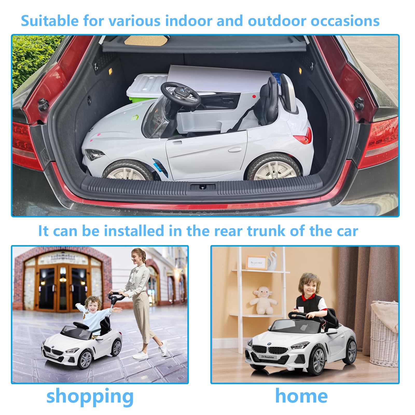 BMW Z4 Licensed Push Ride-On Car for Toddlers 1-3 Years - Adjustable Push Rod, Fun Horn & Music, Silent Wheels - Perfect Baby Birthday Gift (White) | Indoor & Outdoor Play, First Driving Experience, Pretend Play Toy for Kids