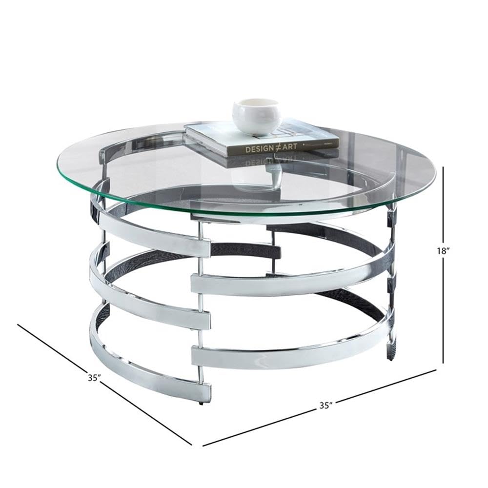 Stylish BOWERY HILL Chrome & Metal Cocktail Table - Modern Living Room Centerpiece for Small Spaces & Apartment Decor