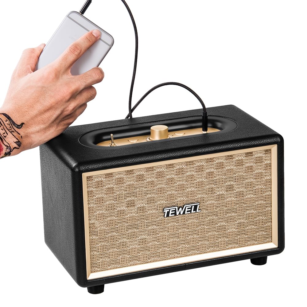 Premium Home Speaker with Rich Bass & Rotary Volume Control | Wireless Bluetooth & 3.5mm Aux Input | Ideal for Turntables, Record Players & Home Audio | AC Powered (Upgraded Version) | Perfect for Living Rooms, Bedrooms & Home Theater Systems