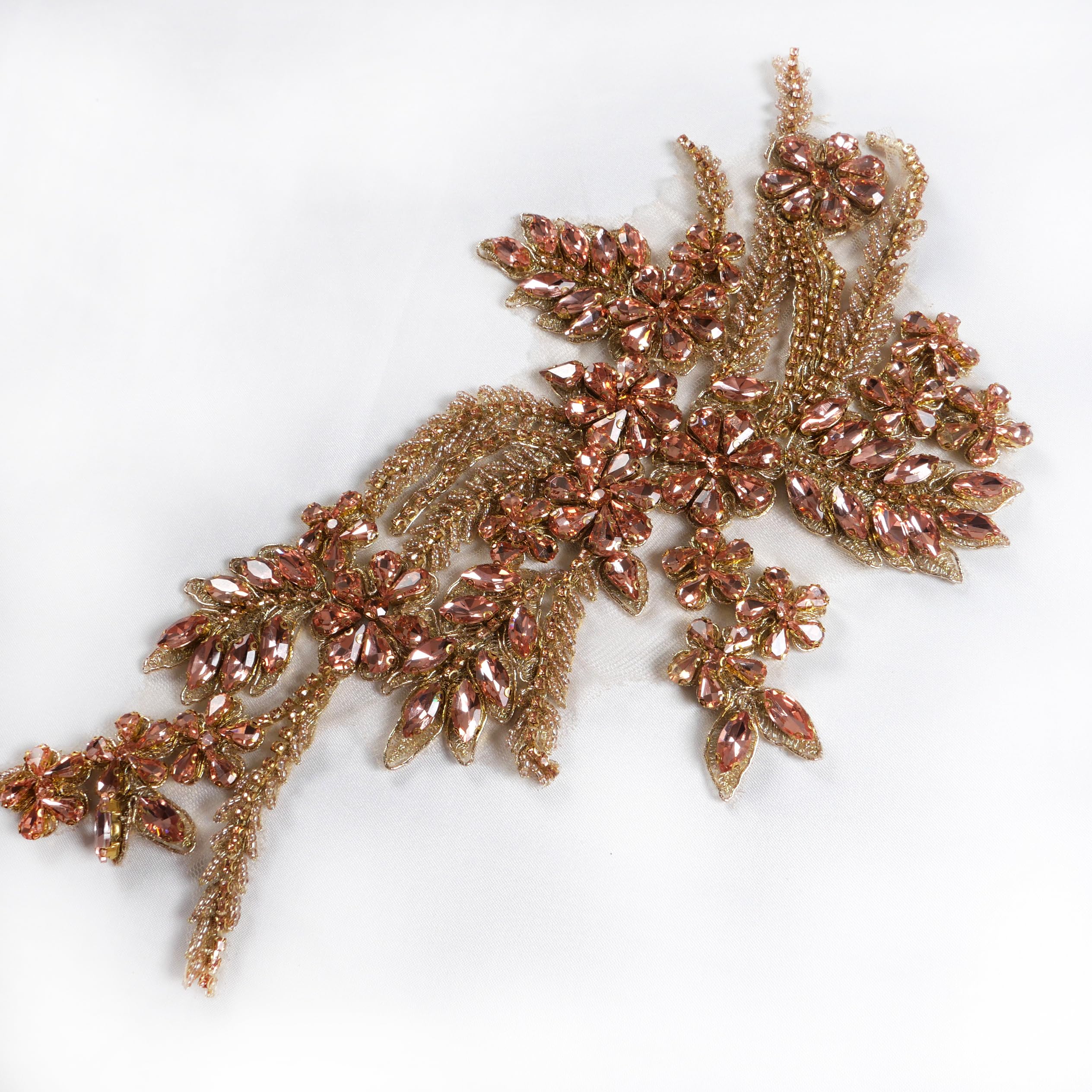 Handmade Beaded Rhinestone DIY Clothing Appliques Patches - Rose Gold/Pink/Silver/Red/Black Flower Embellishments for Wedding Dresses, Evening Gowns & DIY Fashion Projects (Champagne Rose Gold)