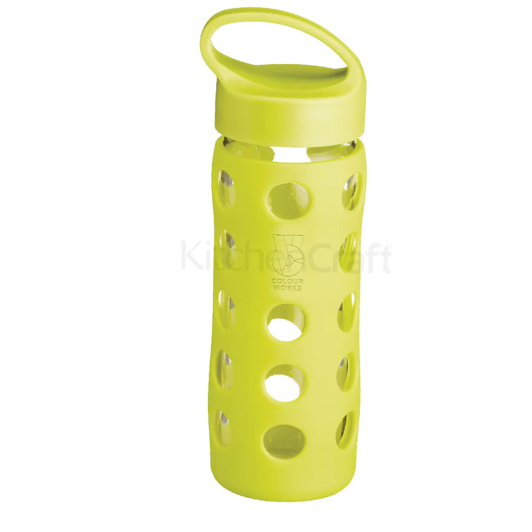 Colourworks Glass Water Bottle 450ml - BPA Free, Leak Proof, Reusable with Silicone Sleeve (Multiple Colors) - Perfect for Gym, Hiking & Office Hydration