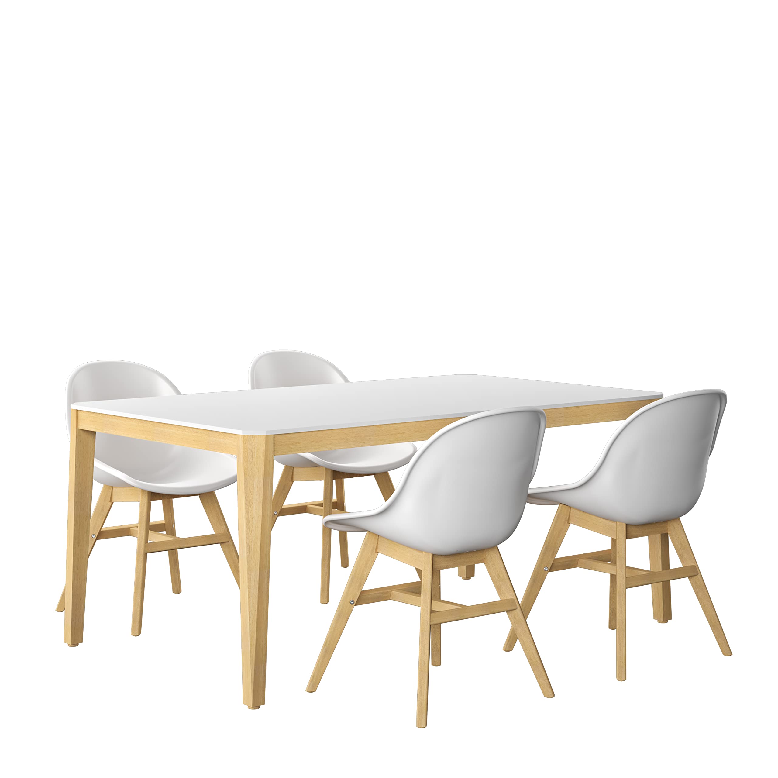 Urban Elements Eugène 5-Piece Patio Dining Set - FSC Certified Eucalyptus Wood with Teak Finish - Outdoor Backyard Furniture Set with Rectangular Table & Side Chairs (White) - Perfect for Garden, Deck, Poolside & Alfresco Dining