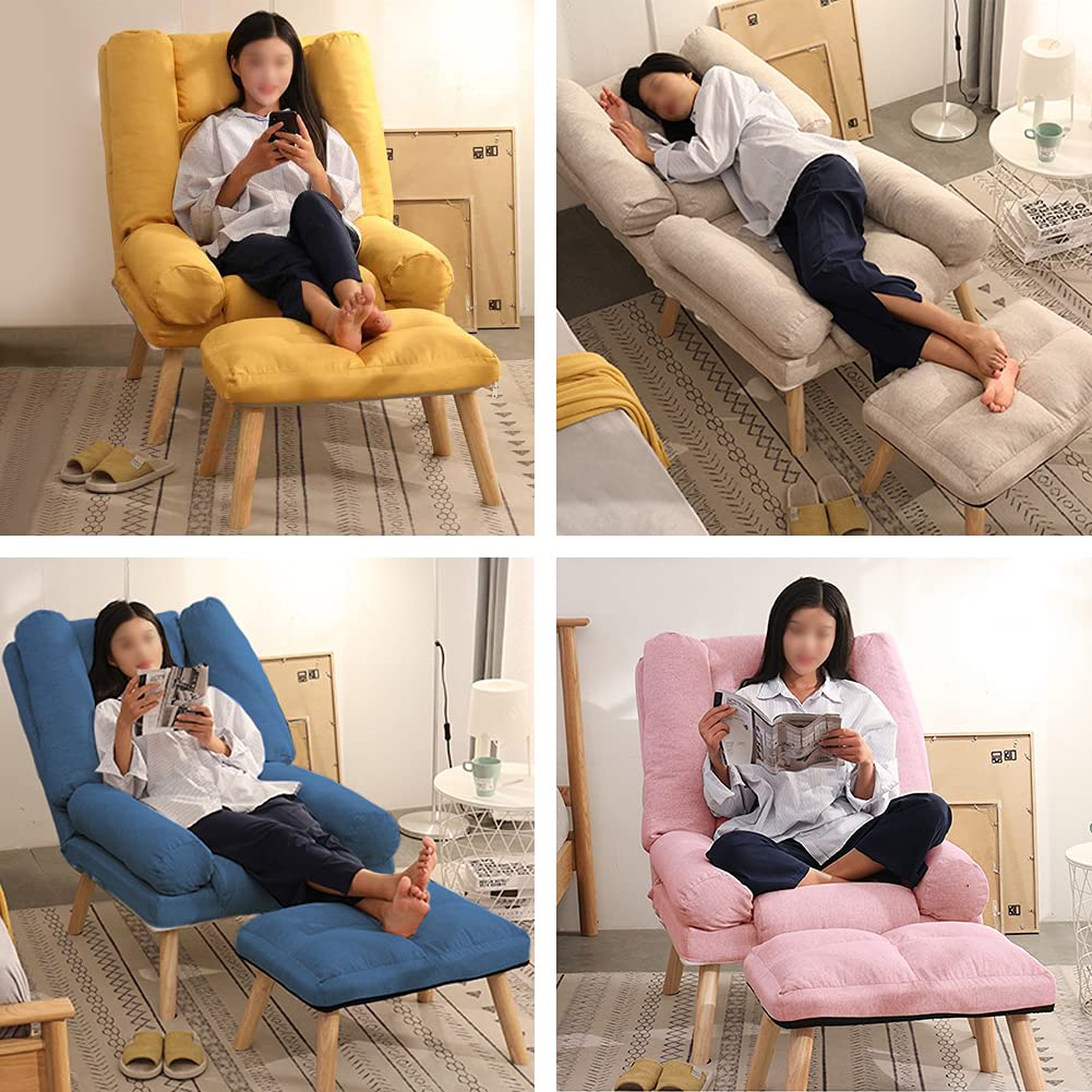 Foldable Lazy Sofa Chair with Ottoman - Adjustable Modern Accent Armchair & Footstool Set - Upholstered Recliner Lounge Chair for Indoor & Outdoor Use - Perfect for Living Room, Patio, or Bedroom (Grey)