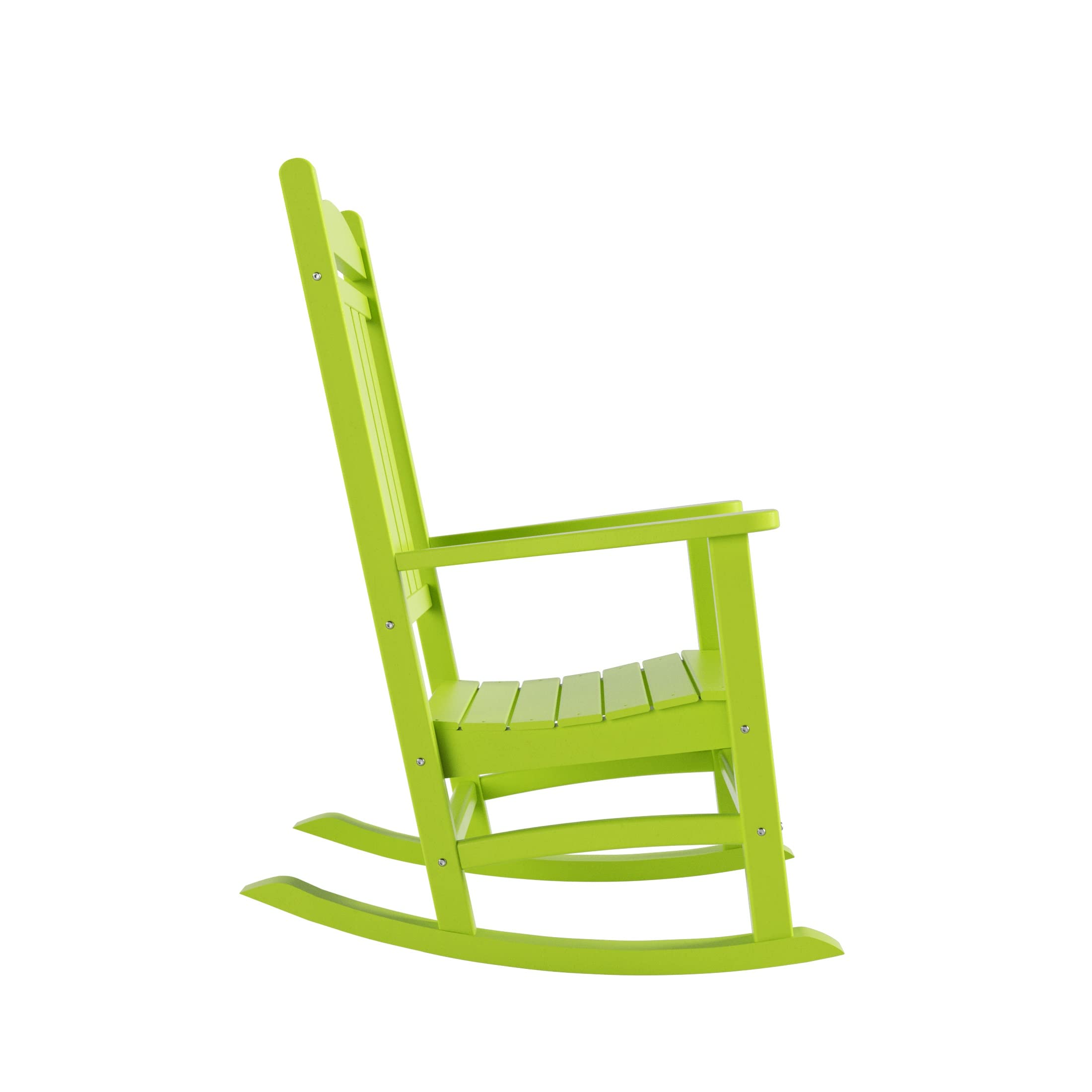 WO Home Furniture Patio Rocking Chair - Farmhouse Style Outdoor HDPE Rocker with UV Weather-Resistant Finish (Lime Green) - Perfect for Porch, Garden, Deck & Backyard Relaxation