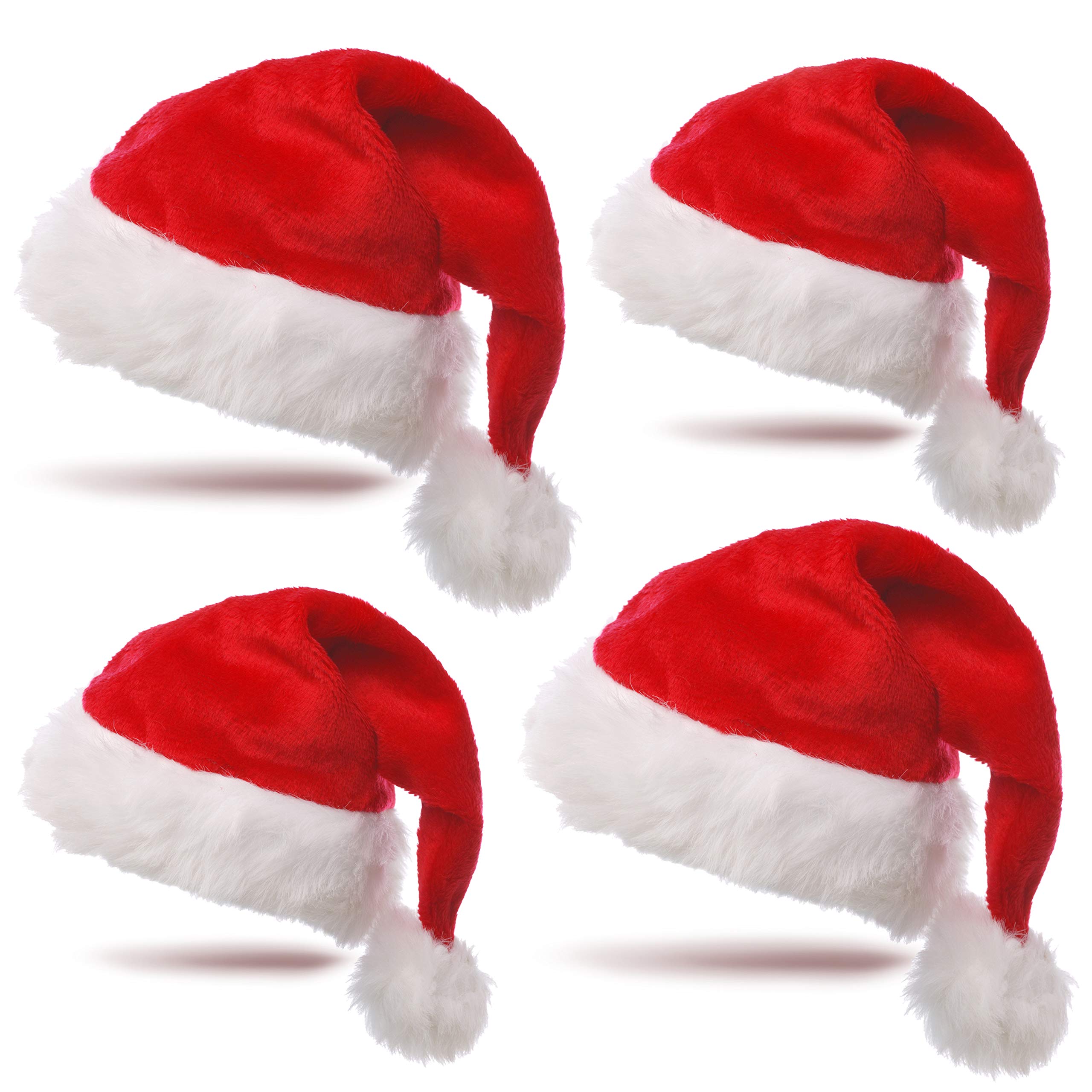 4-Piece Funny Santa Hat Set for Christmas Holiday Parties - Soft & Comfortable Family Pack (2 Large Adult Hats & 2 Small Youth Hats) - Perfect for Christmas Photos, Office Parties & Family Gatherings