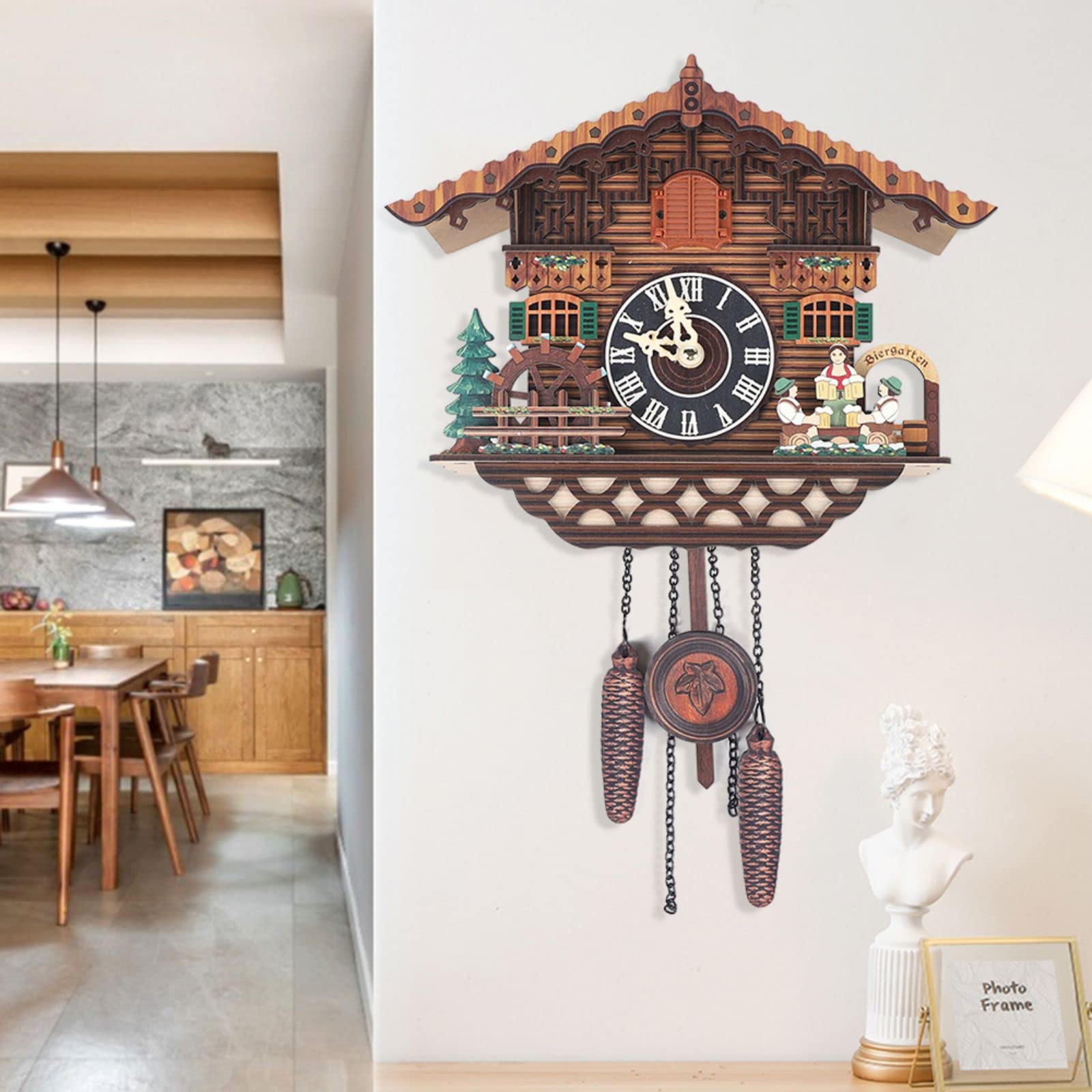 Eapmic Quartz Chalet Black Forest House Clock - Antique Handcrafted Wooden Pendulum Wall Clock with Swing Mechanism for Home & Office Decor | Perfect for Living Room, Bedroom, Kitchen & Cabin Style Interiors