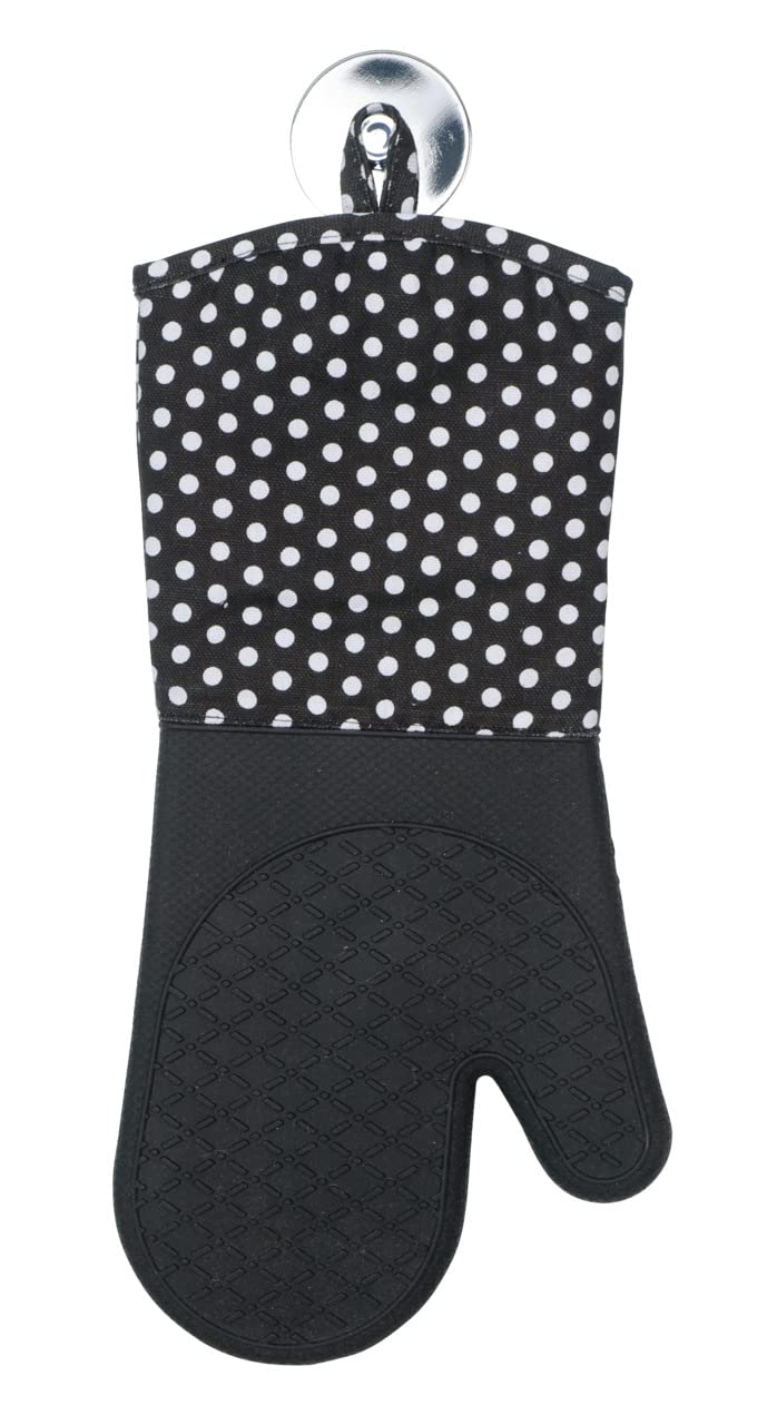 Premium Silicone Oven Mitts Set of 2 - Heat Resistant Kitchen Gloves (37.5 x 18.5 cm) in Black & White - Perfect for Baking, Grilling, and Cooking Safety