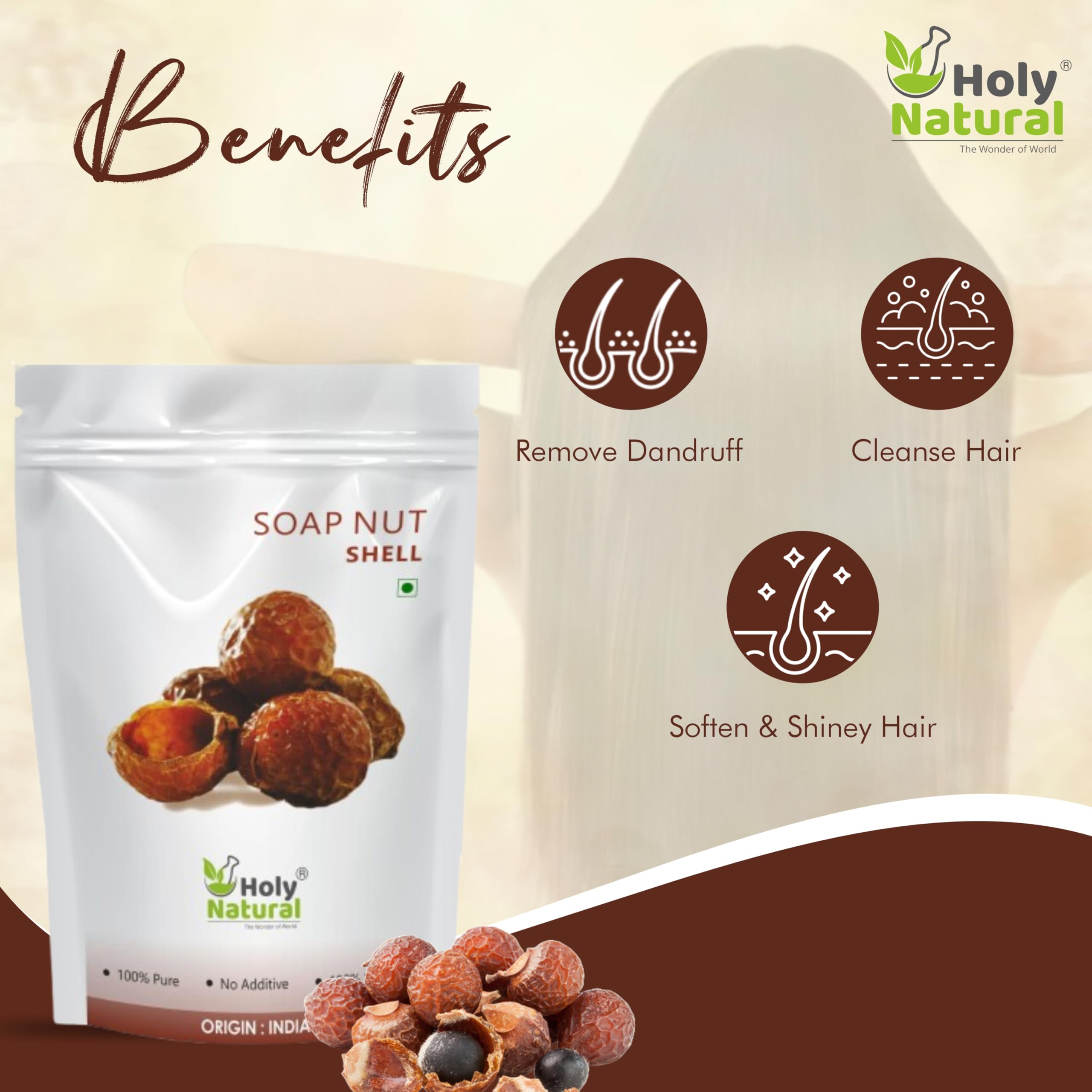Organic Holy Natural Soap Nut Shells (Areetha) - Seedless, 250g - Natural Laundry Detergent & Eco-Friendly Cleaning Solution for Clothes, Hair & Household Use