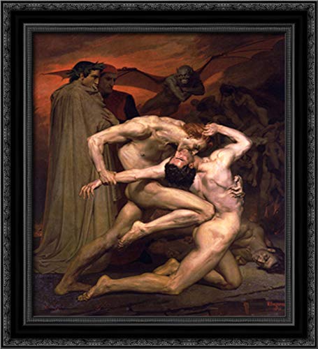 William Adolphe Bouguereau Dante and Virgil in Hell 20x22 Inch Framed Canvas Art - Gothic Home Decor for Living Room, Office & Study