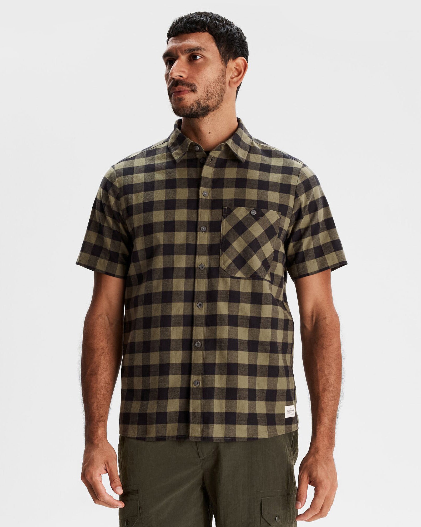 Men's Fyfe Short Sleeve Casual Shirt - Light Moss Gingham Checkered Pattern - Perfect for Summer Outings, Beach Vacations & Office Wear
