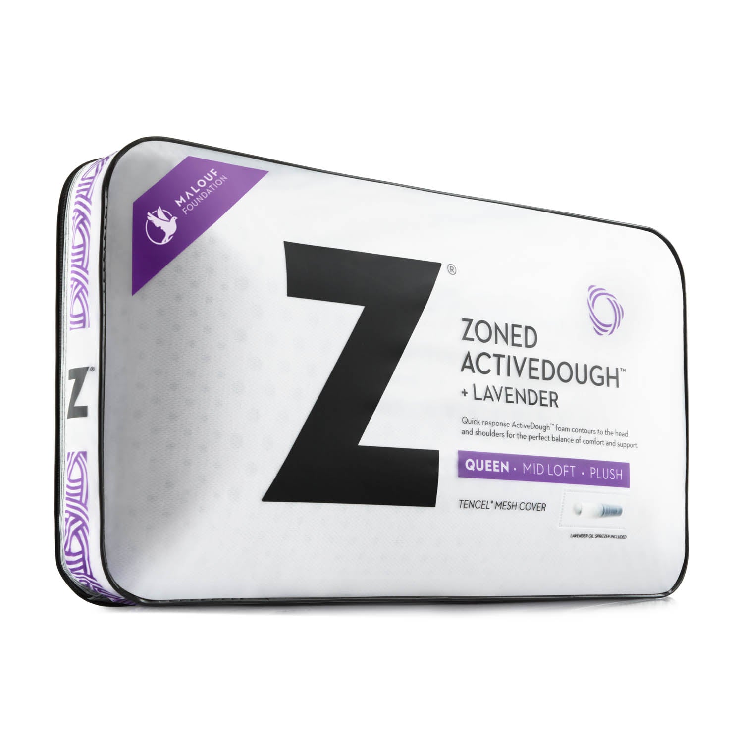 Malouf Zoned ActiveDough + Lavender Memory Foam Pillow - Orthopedic Support for Neck & Shoulder Pain Relief - Perfect for Side, Back & Stomach Sleepers - Home & Travel Use