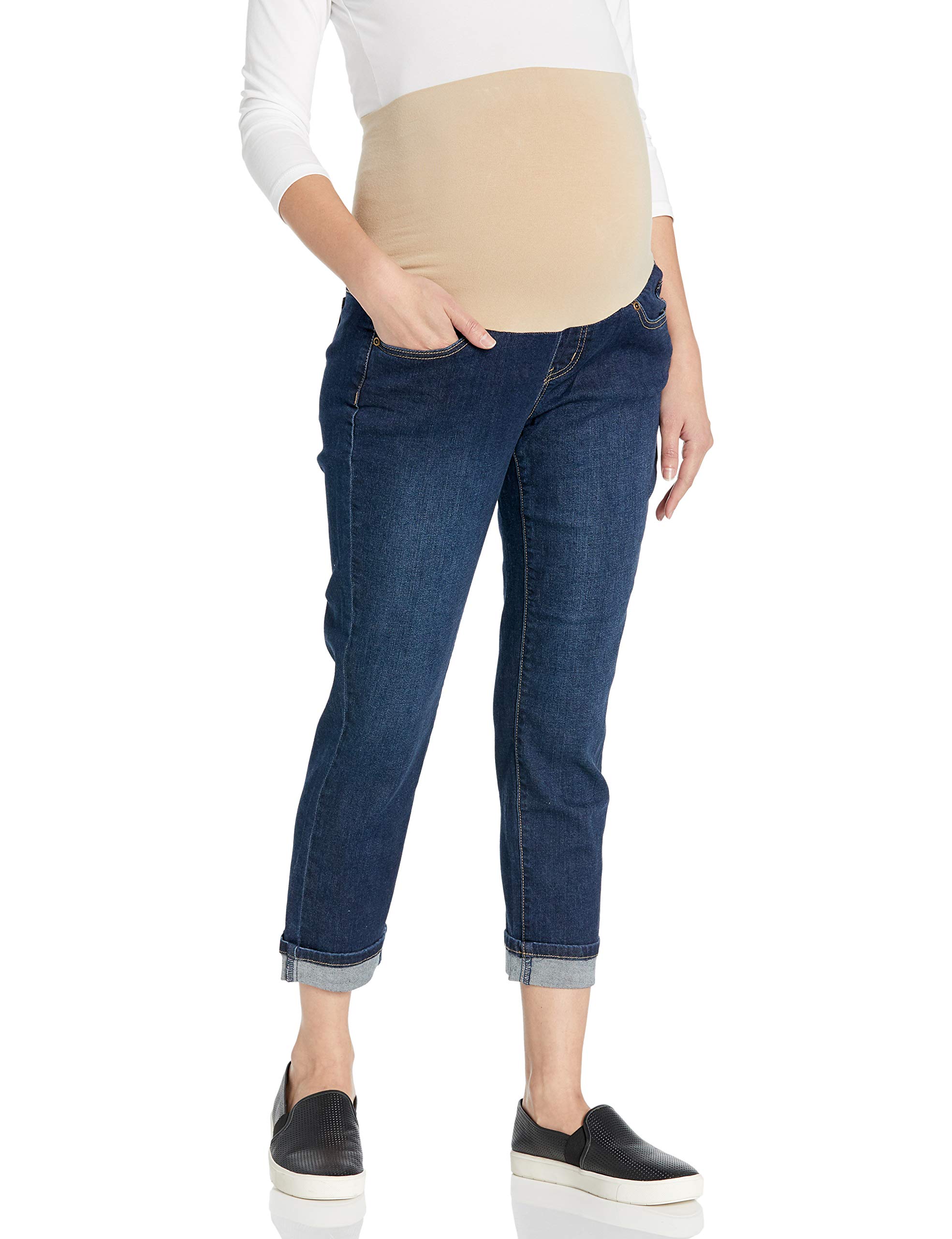 Three Seasons Maternity Women's Cuffed Denim Ankle Jeans - Dark Wash, Size L - Comfortable Stretch for Pregnancy | Perfect for Work, Casual Outings & Everyday Wear