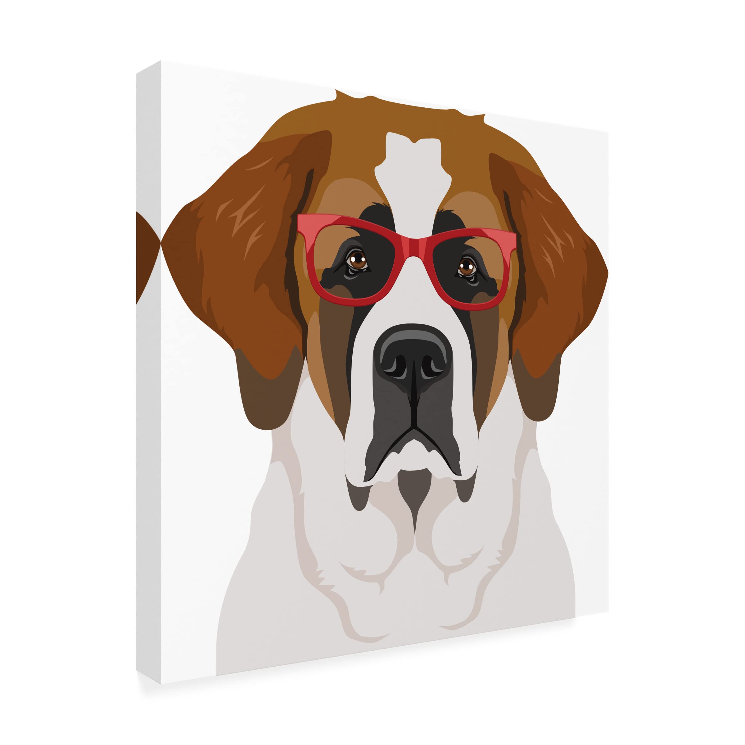 Trademark Fine Art 'Saint Bernard Wearing Hipster Glasses' Canvas Wall Art Print - Funny Dog Portrait for Living Room, Bedroom & Office Decor