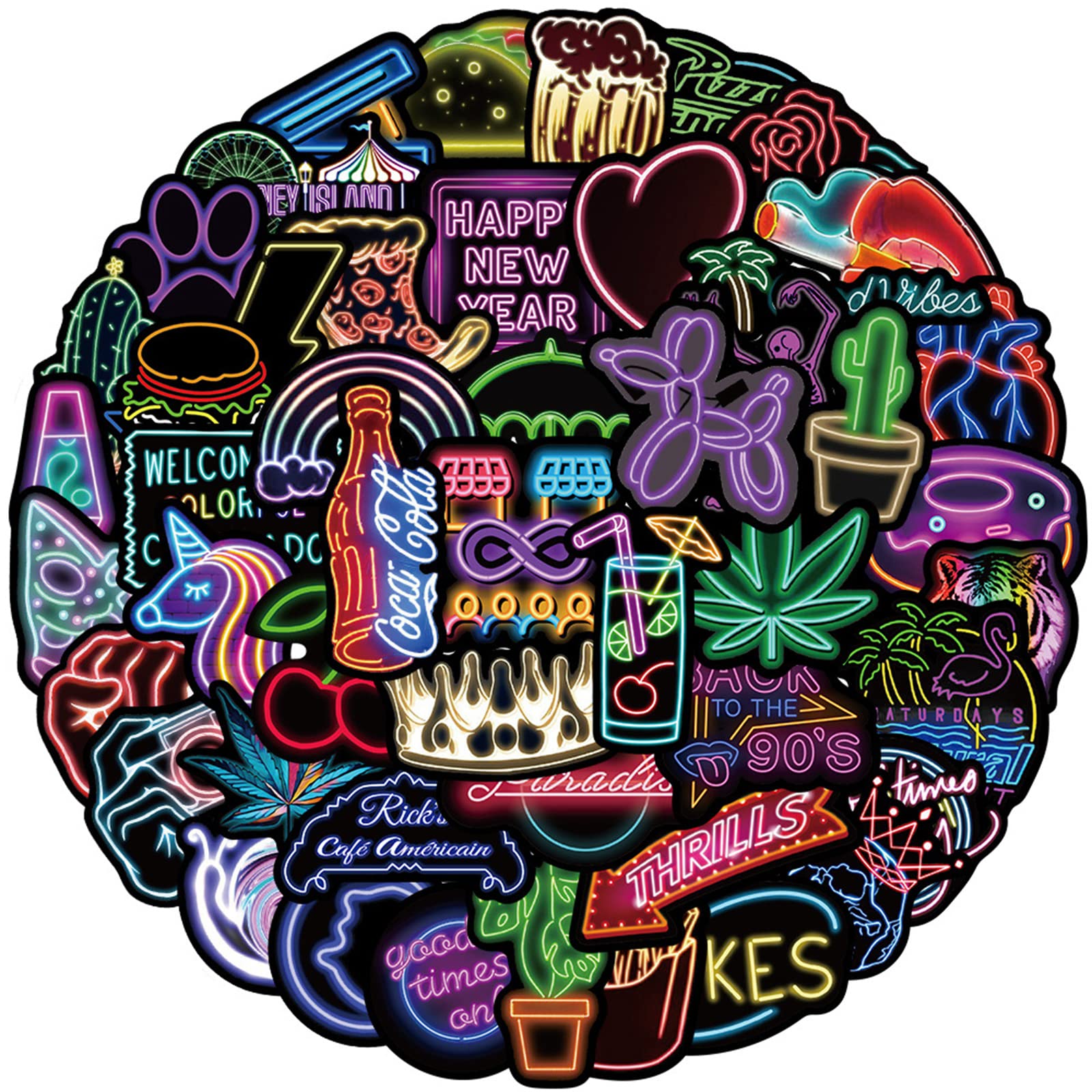 50Pcs Cool Neon Stickers Pack - Trendy Aesthetic Vinyl Decals for Water Bottles, Laptops, Skateboards & Luggage - Perfect for Kids, Teens & Adults - DIY Personalization for School, Office & Travel Accessories