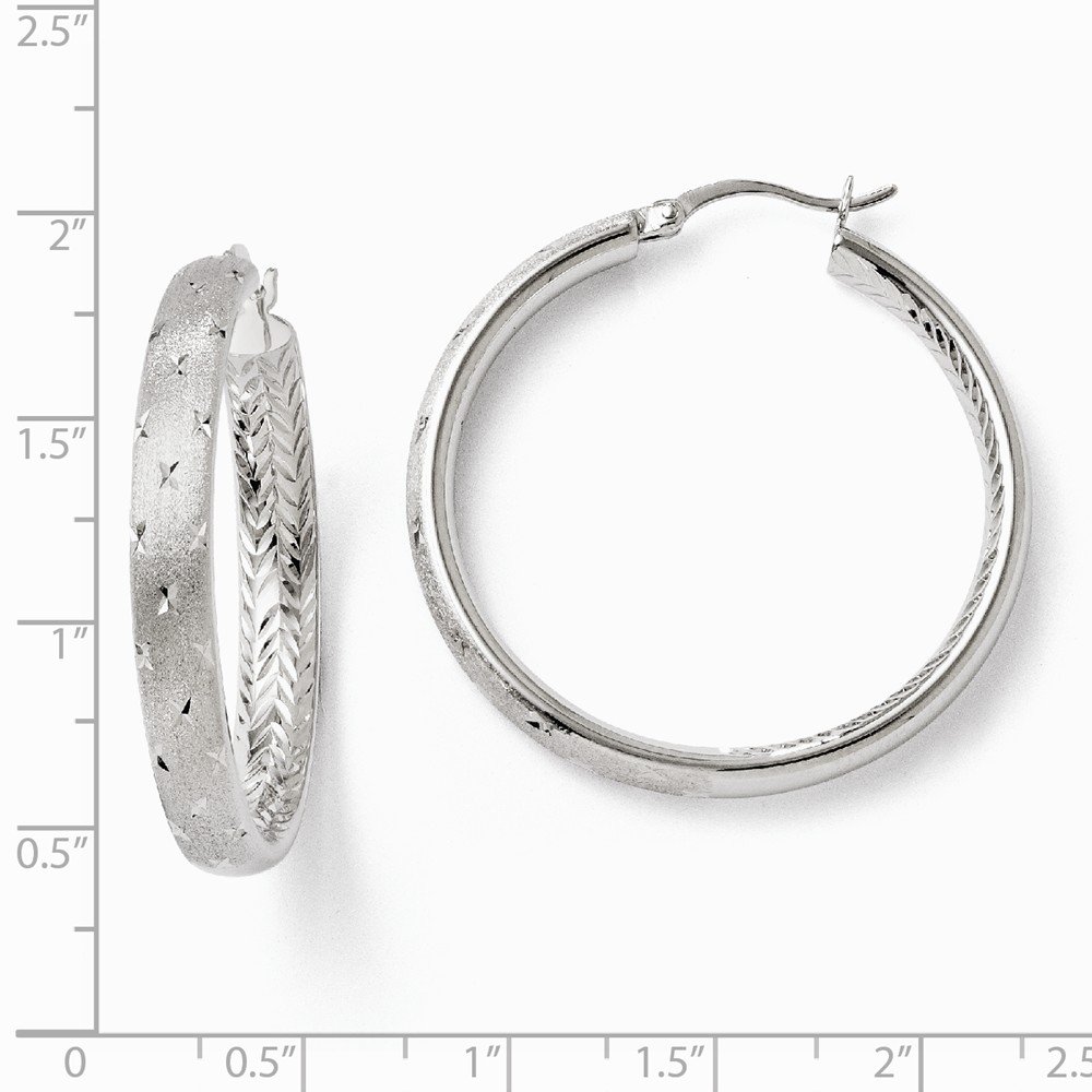 Leslie's Sterling Silver Rhodium Plated Diamond Cut Hoop Earrings for Women - Perfect for Parties, Weddings & Everyday Wear