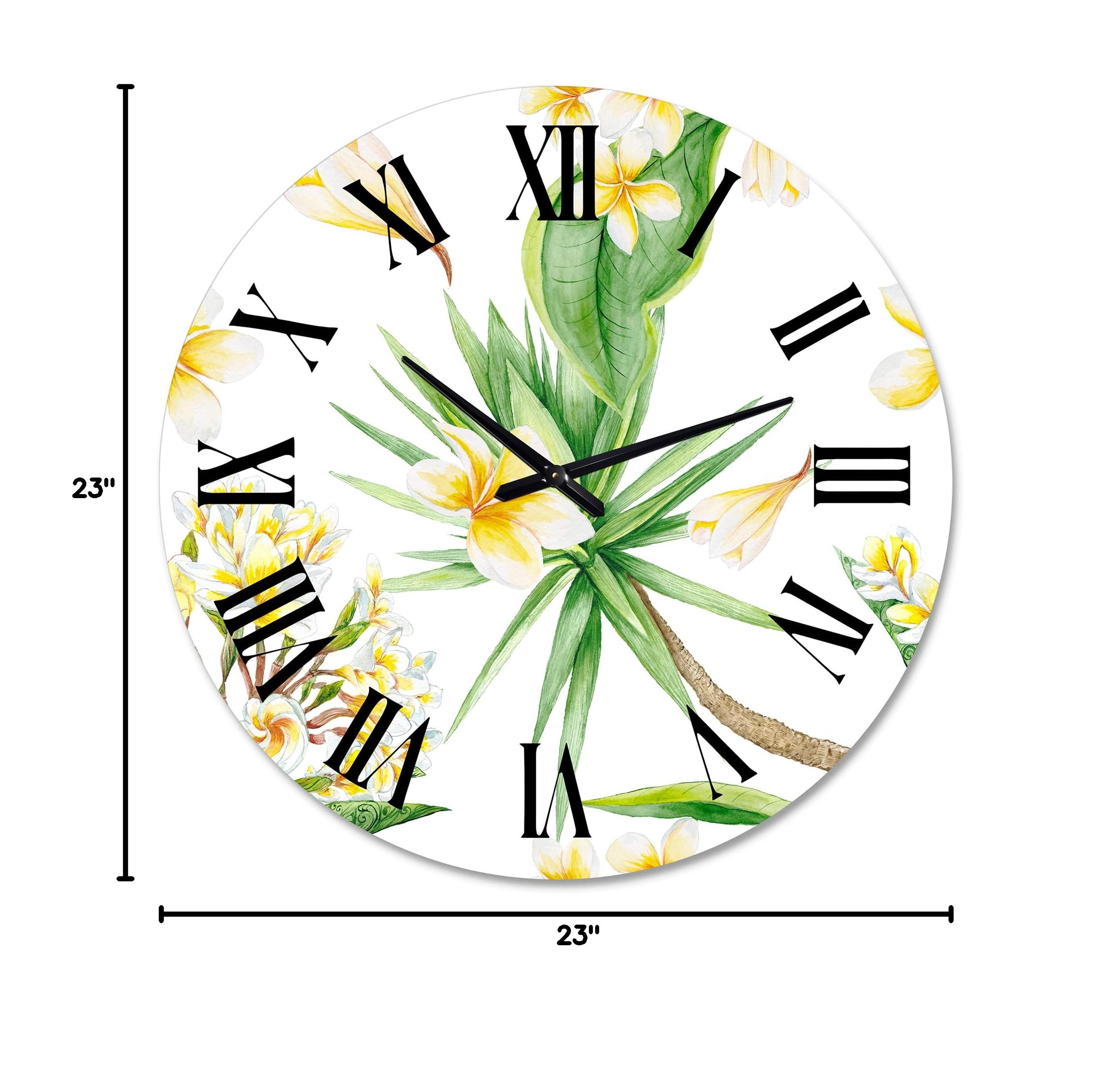 Large Tropical Foliage & Yellow Flowers Wall Clock - Modern Floral Botanical Decor for Living Room, Bedroom, Office | Silent Non-Ticking Home Décor