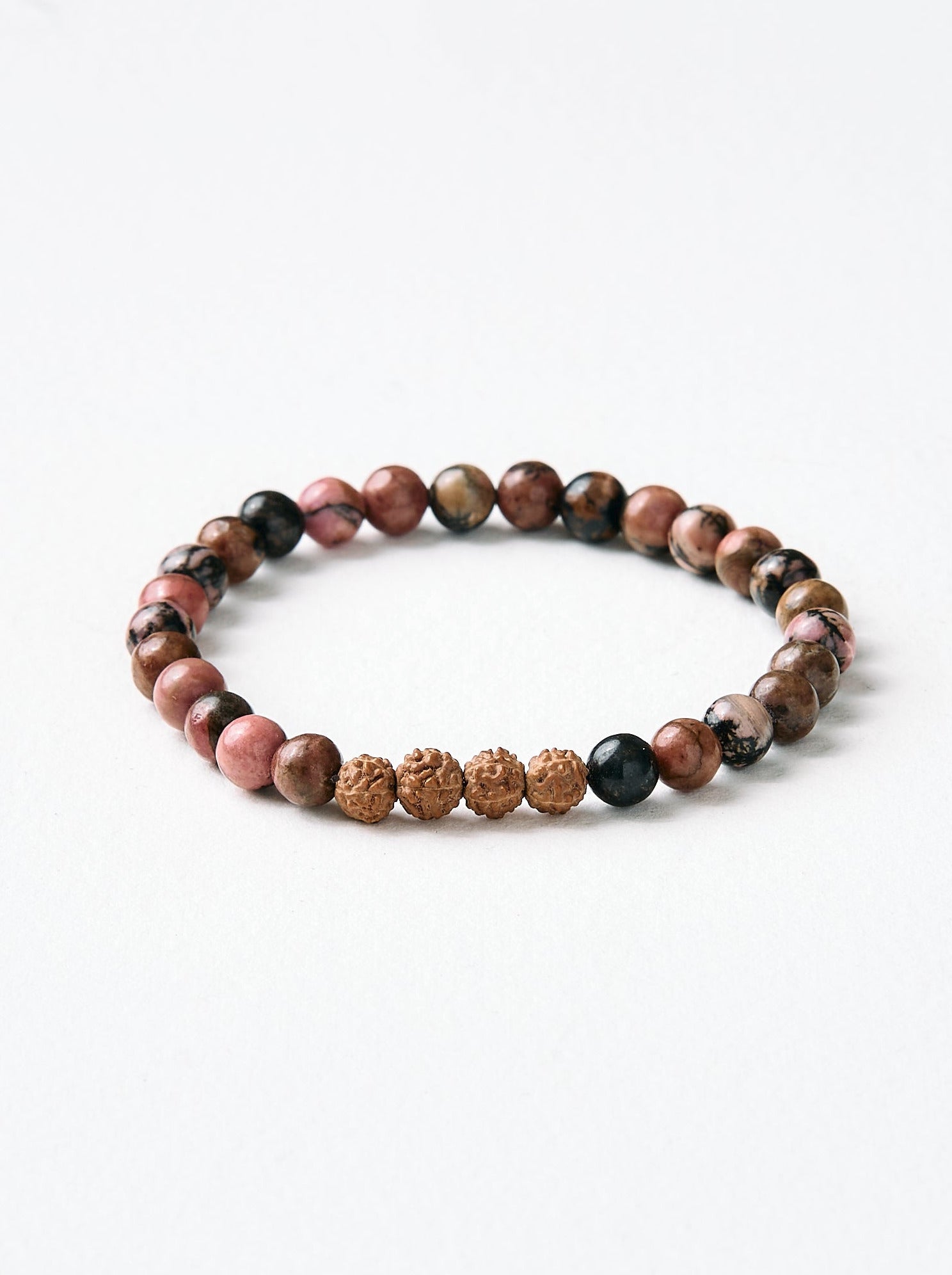 Black Rhodonite Mala Bead Bracelet - Buddhist Meditation & Yoga Prayer Beads for Mindfulness, Stress Relief & Spiritual Healing