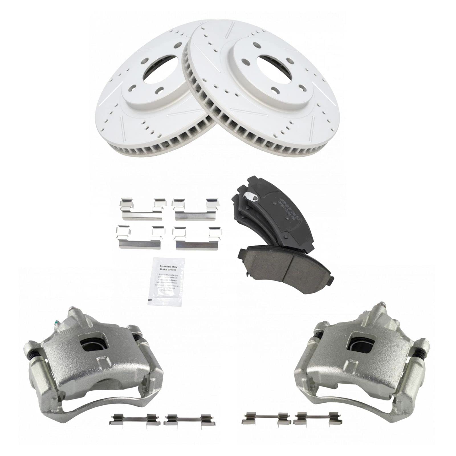 High-Performance Front Ceramic Brake Pads with Drilled & Slotted Zinc Coated Rotors & Calipers Kit - Perfect for Racing, Off-Roading and Daily Driving