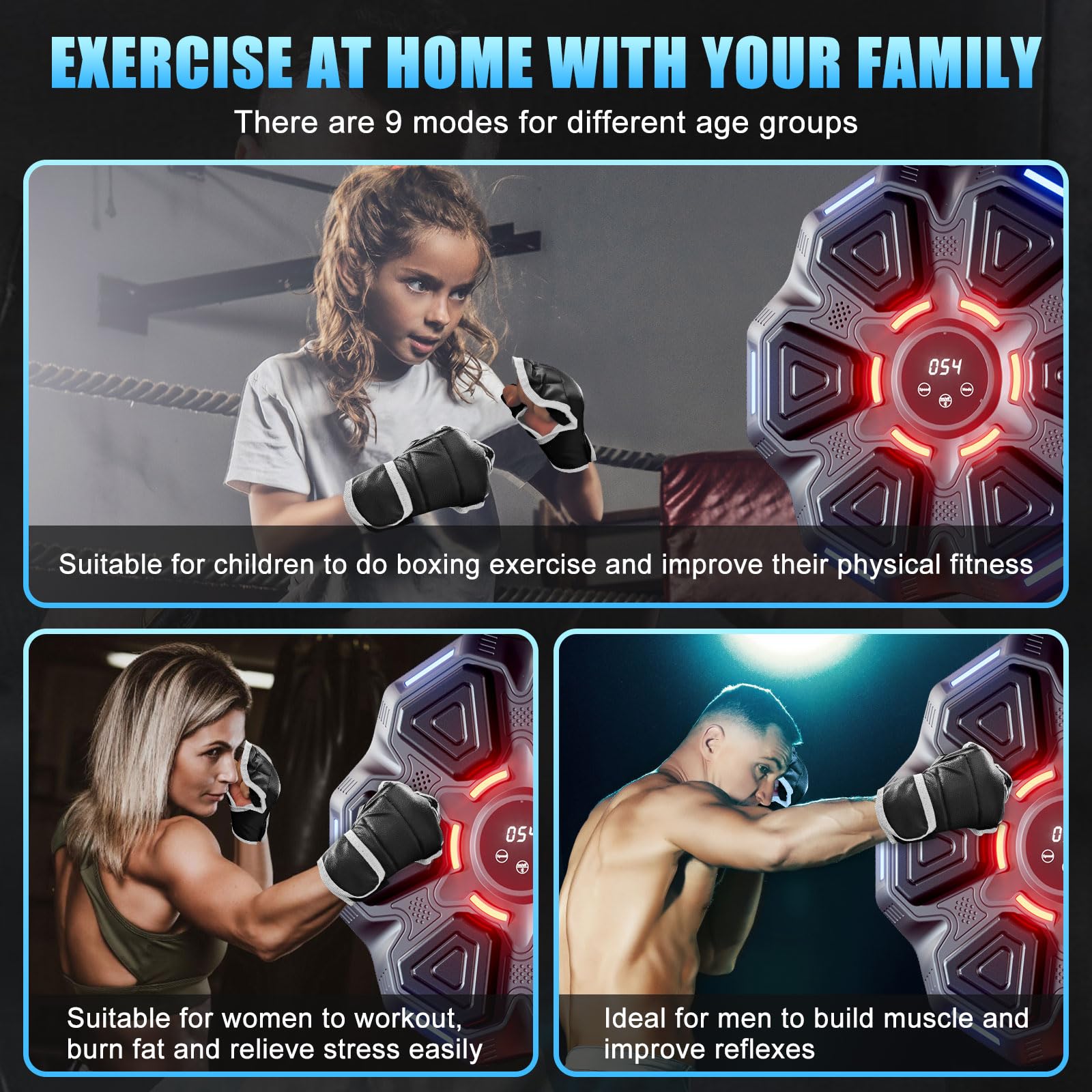 Music Boxing Machine with Gloves - Punching Bag for Adults, Kids & Women | Wall-Mounted Boxing Pad for Fitness & Stress Relief | Fun Musical Workout Equipment for Home Gym & Gifts