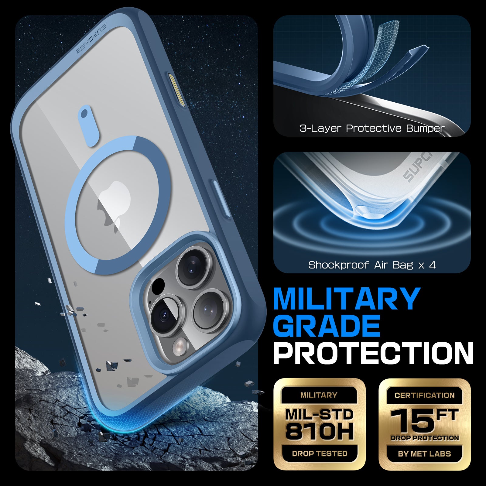 iPhone 16 Pro Max Case - 6.9 Inch Unicorn Beetle MAG Slim Clear Protective Cover with MagSafe & Camera Control Button | Shockproof & Scratch Resistant | Perfect for Work, Travel & Outdoor Activities (Blue)