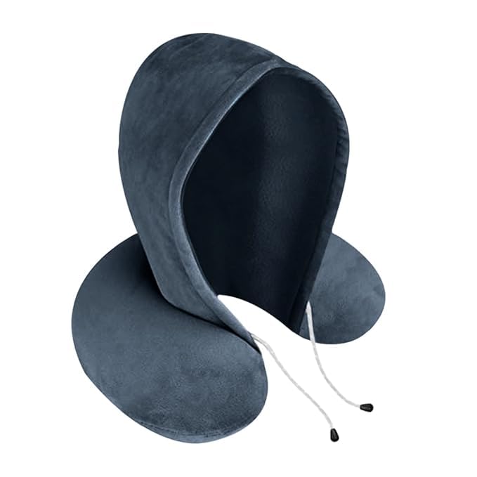 BigPlayer Hooded Travel Neck Pillow - Ergonomic Memory Foam Cervical Support Pillow for Neck Pain Relief & Comfort - Perfect for Airplane, Car & Train Travel - Soft & Washable Cover - Ideal for Men & Women on Long Flights, Road Trips & Commuting