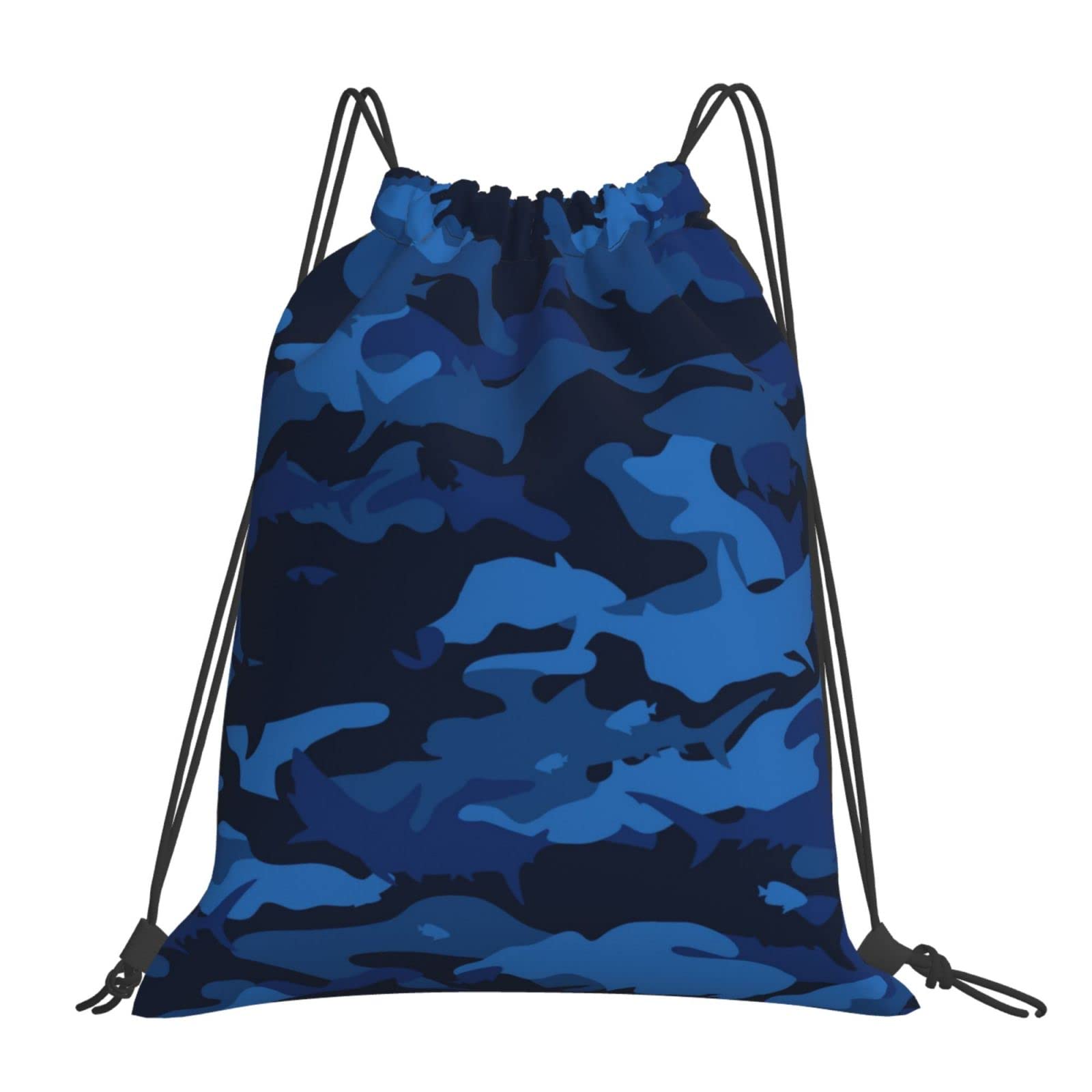 Camouflage Blue Abstract Shark Drawstring Backpack - Lightweight Gym Bag for Men & Women - Perfect for Sports, Yoga, Travel & Swimming - Durable Cinch Sackpack with Adjustable Strings