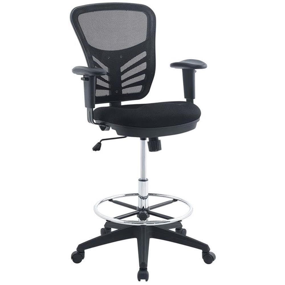 Modway Articulate Ergonomic Drafting Chair - Adjustable Height Office Chair for Desk & Drafting Table - Black Mesh Back Support - Perfect for Home Office, Reception & Studio Work