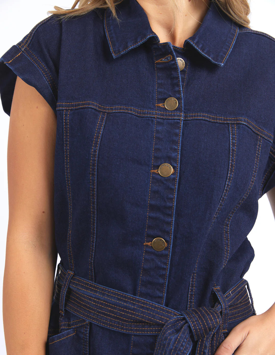 Heidi Dark Blue Denim Short Sleeve Mini Dress with Front Buttons - Casual Summer Outfit for Beach, Party & Date Night