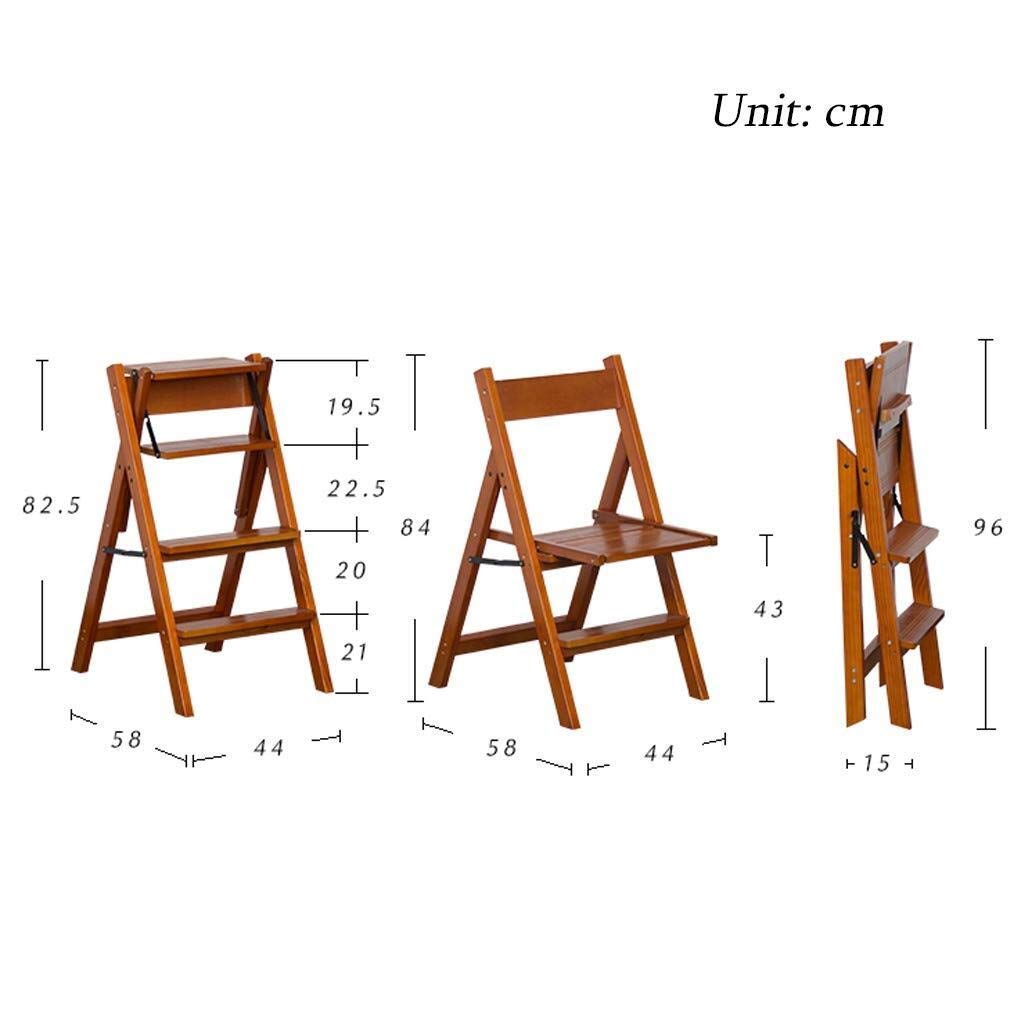 FADUNI 4-Step Wooden Folding Step Stool with Non-Slip Wide Pedal - Solid Wood Indoor Climbing Stool, Multi-Purpose Storage Shelf for Home, Kitchen, Bathroom & Flower Display