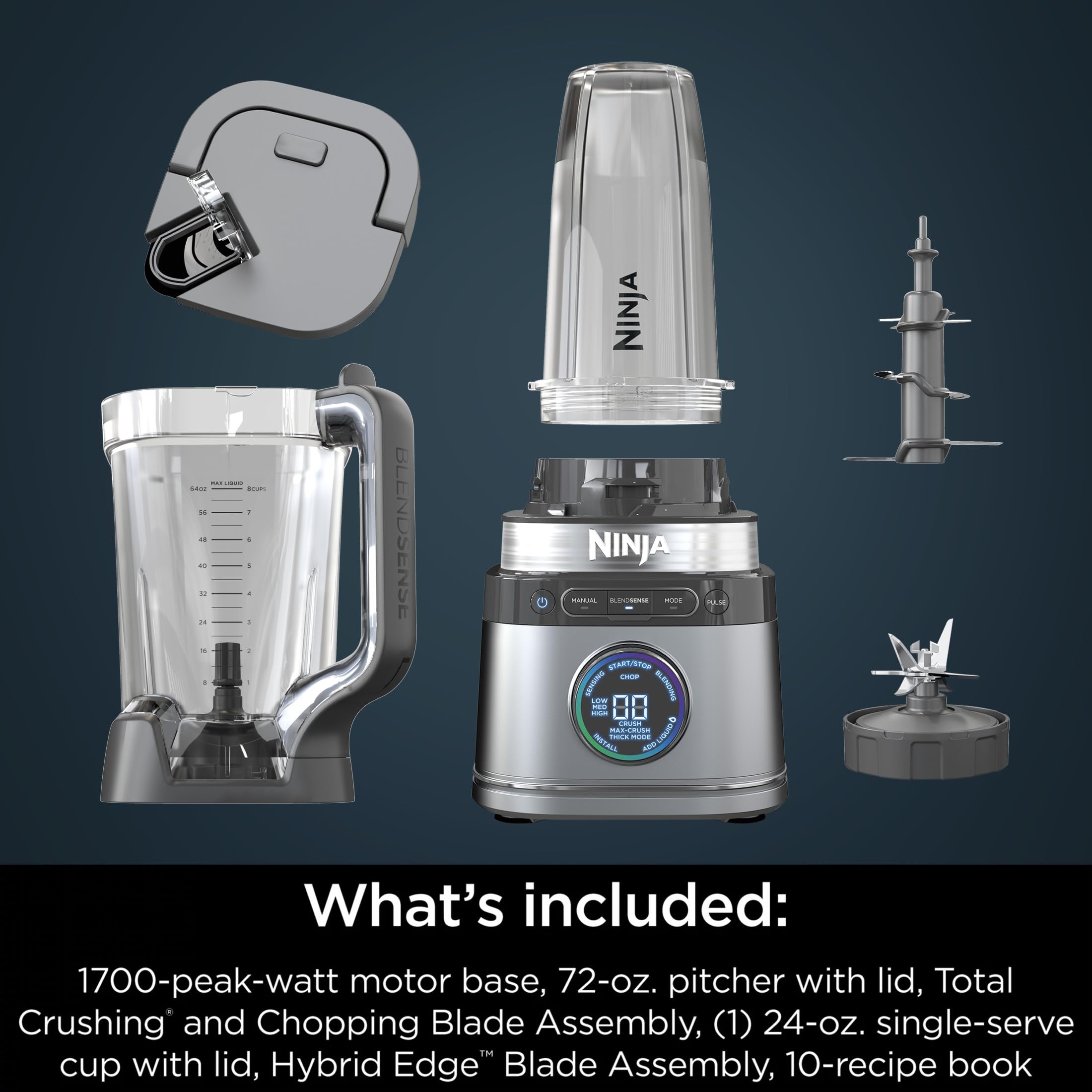 Ninja TB300 Detect Power Blender with Personal Single-Serve Cup - 1700W Peak Power, BlendSense Technology, Silver Countertop Blender for Smoothies, Soups & Nut Butters - Perfect for Home Kitchens & Healthy Lifestyles