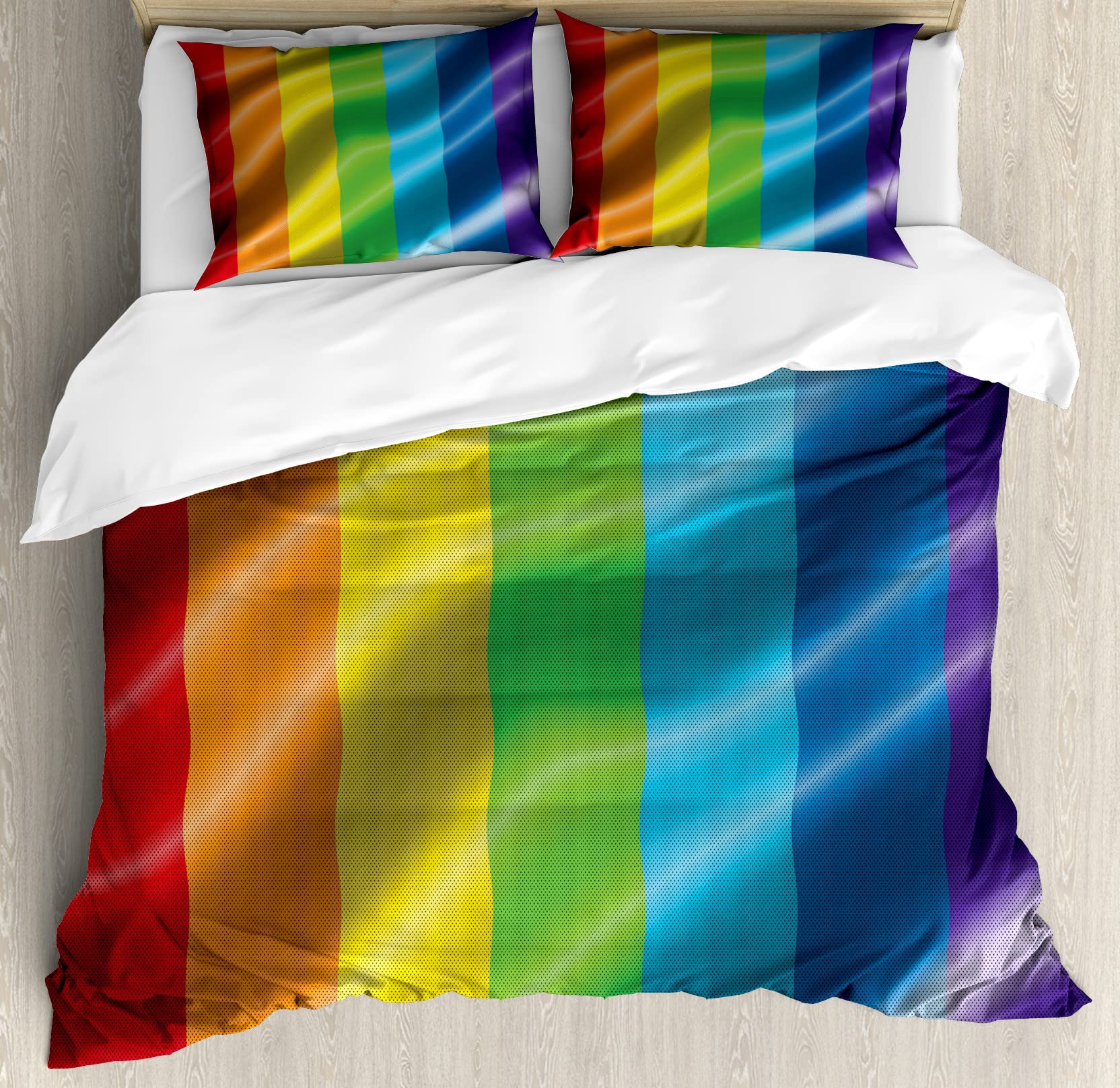 Ambesonne Rainbow Duvet Cover Set - Pride Flag Inspired LGBT Bedding with Vibrant Colors, 3-Piece Queen Size Set Includes 2 Pillow Shams | Perfect for Pride Month Decor, Gender Freedom Celebration & Colorful Bedroom Makeover