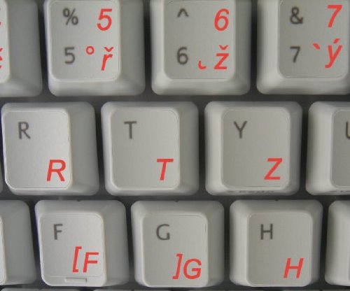 Czech Keyboard Decals - Transparent Background with Blue, Red or Yellow Lettering (Red) | Perfect for Laptop, PC & Mechanical Keyboards | Enhance Typing Experience for Programmers & Gamers