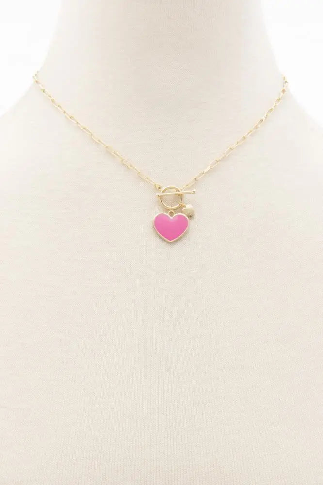 Pink Heart Charm Oval Link Necklace for Women - Dainty Gold Plated Jewelry Gift for Her - Perfect for Valentine's Day, Anniversary & Everyday Wear