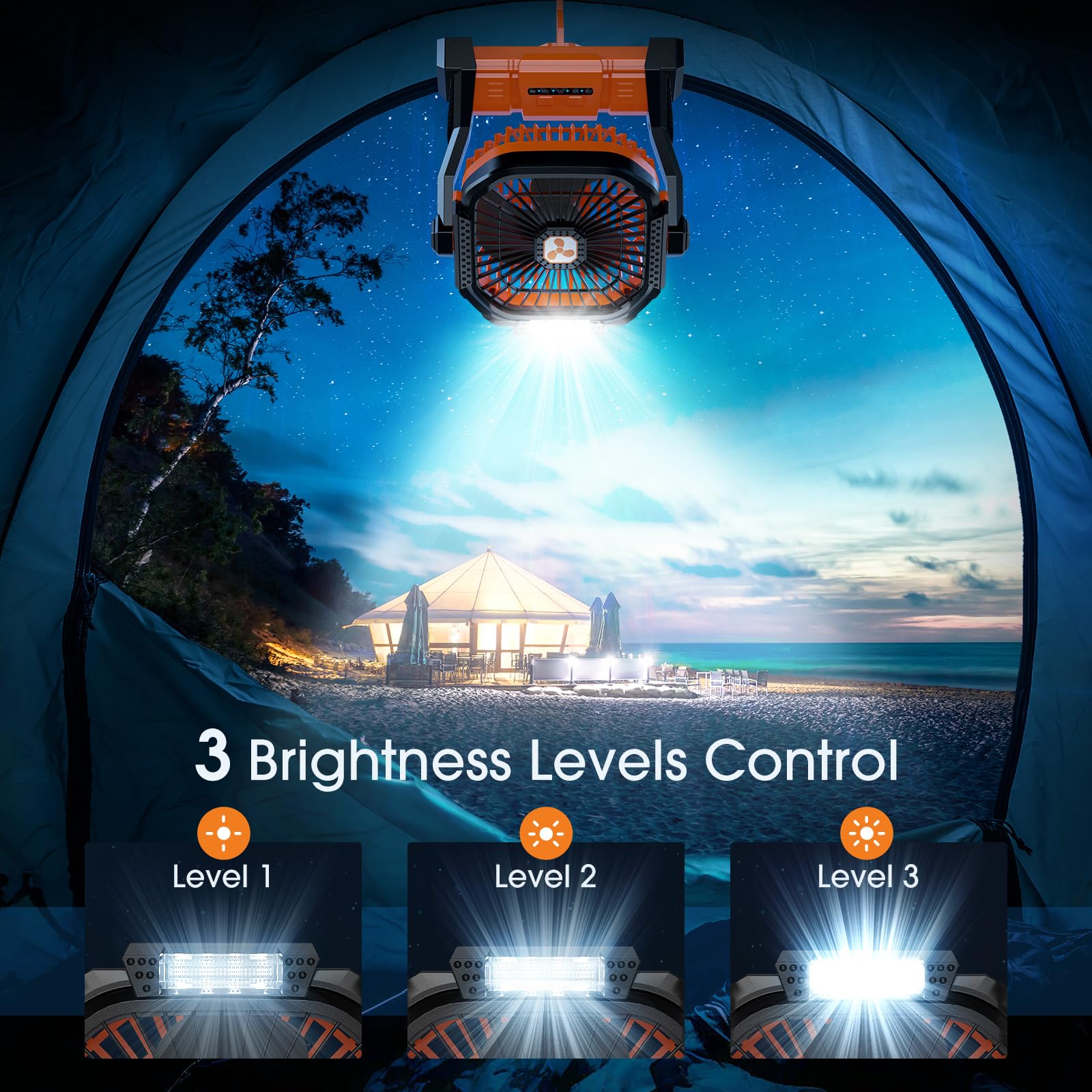 Rechargeable Portable Fan with LED Lantern - Cordless Battery Powered Table Fan for Travel, Bedroom, Camping, Office & Outdoor Activities | USB Operated Desk Fan for Home, Beach, Picnic, BBQ & Fishing Adventures