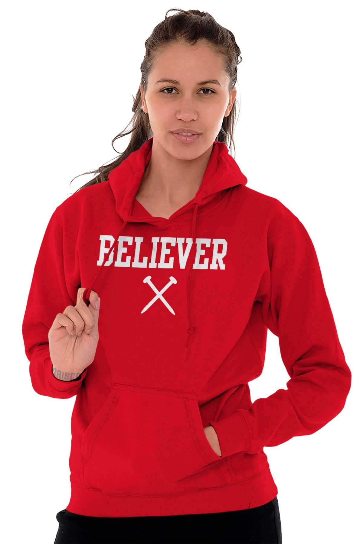 Classic Teaze Believer Nails Cross Christian Hoodie Sweatshirt for Women & Men - Religious Apparel for Church, Bible Study & Everyday Faith Wear
