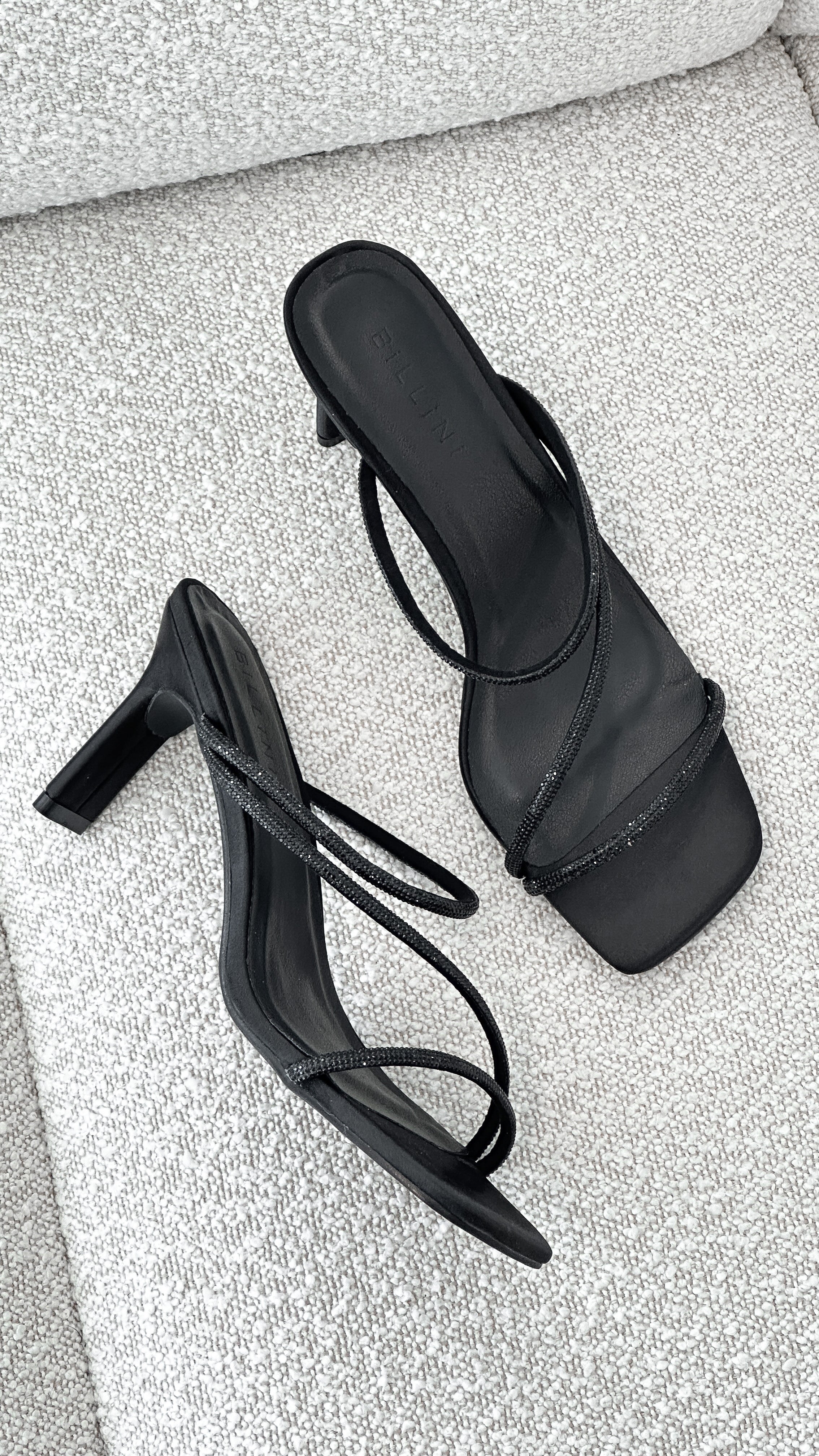 Black Satin Femi Heel with Diamante Accents - Elegant High Heels for Women, Perfect for Parties, Weddings & Evening Events