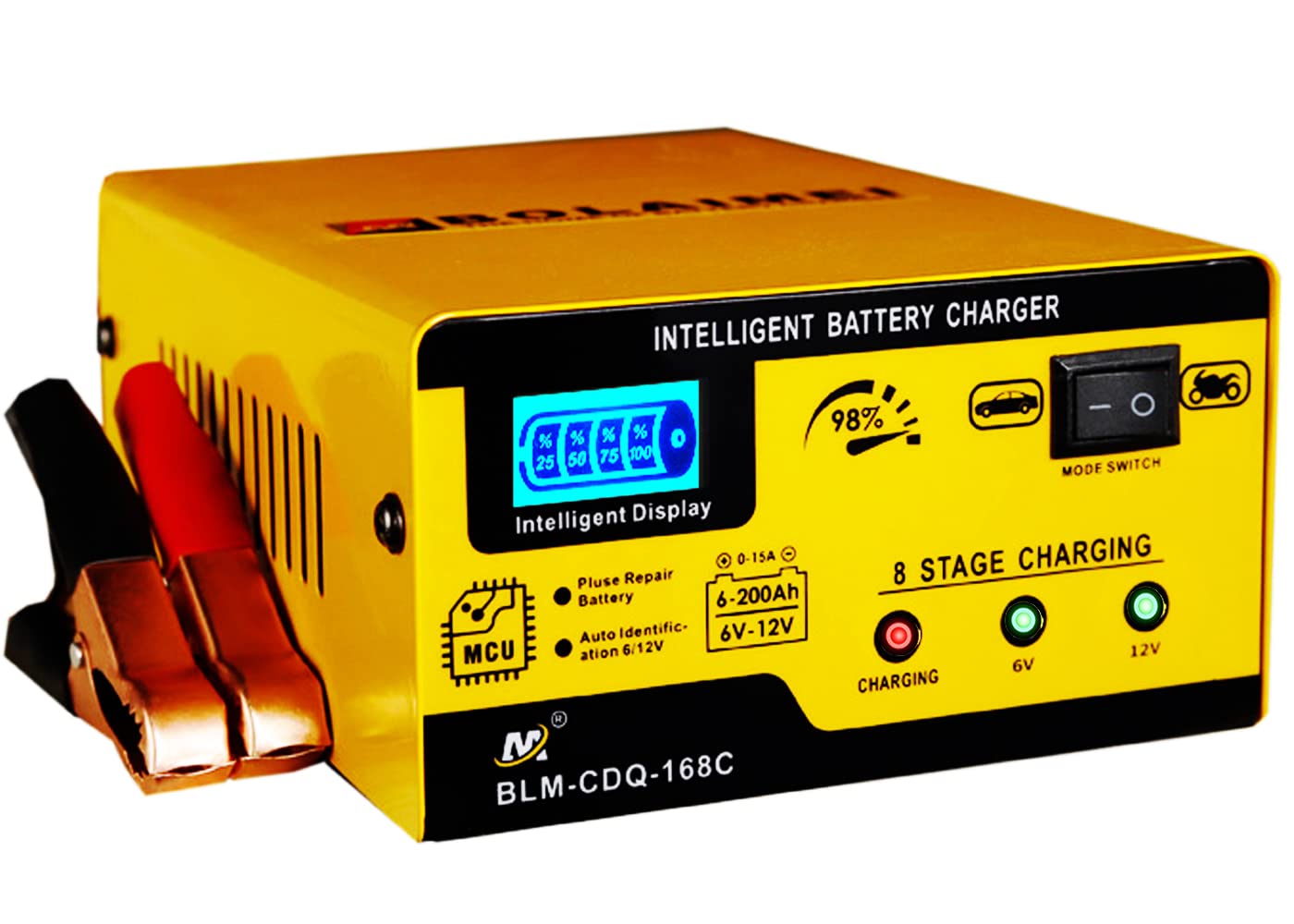 6V & 12V 15A Smart Car Battery Charger Maintainer - Pulse Repair Deep Cycle Charger for Automotive, Motorcycle, Truck, Boat & Lawn Mower Lead Acid Batteries | Ideal for Winter Storage & Vehicle Maintenance